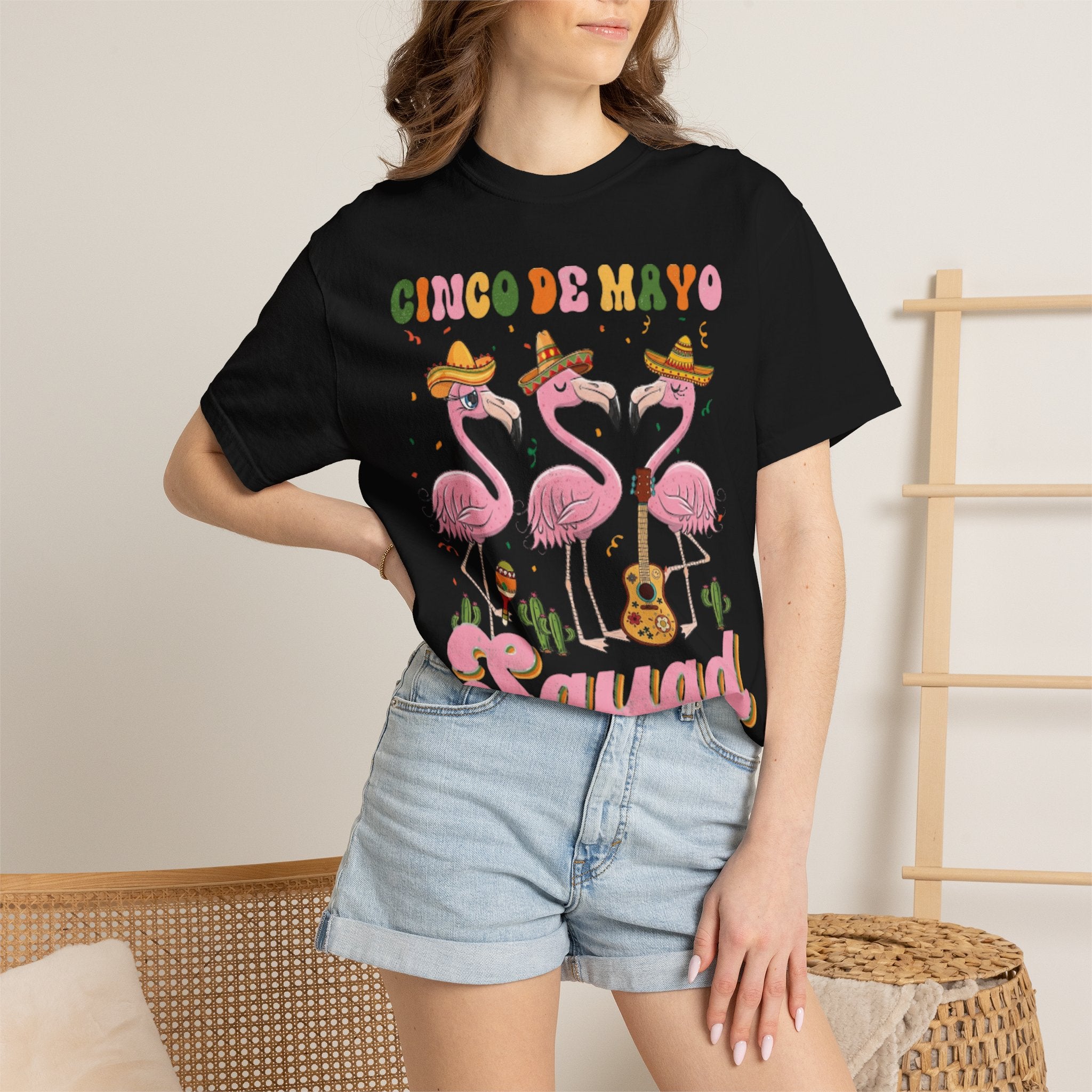Cinco de Mayo Flamingo Squad T-shirt | Mexican Fiesta Graphic Tee