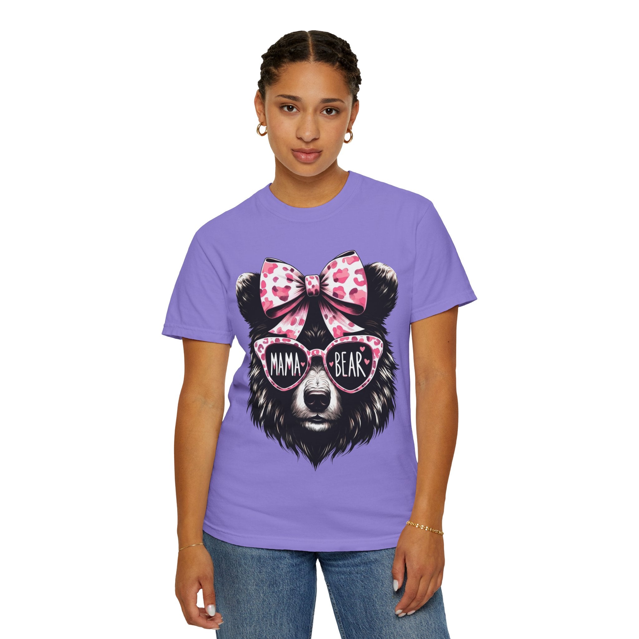 Mama Bear T-Shirt — Cute Leopard Bow & Sunglasses Graphic Tee for Moms