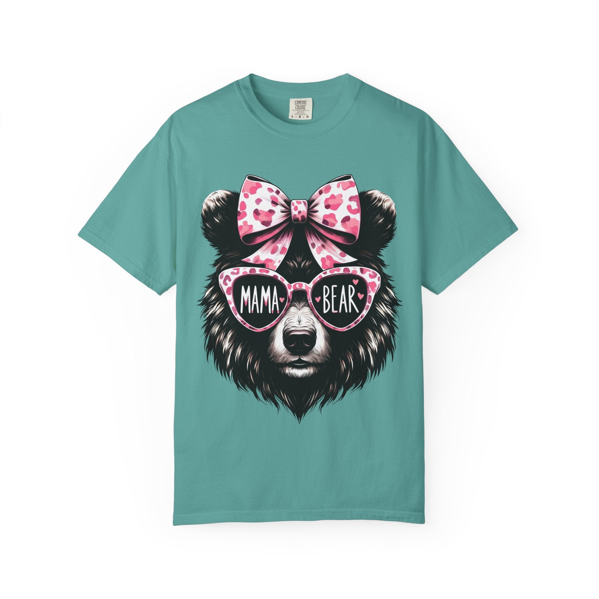 Mama Bear T-Shirt — Cute Leopard Bow & Sunglasses Graphic Tee for Moms