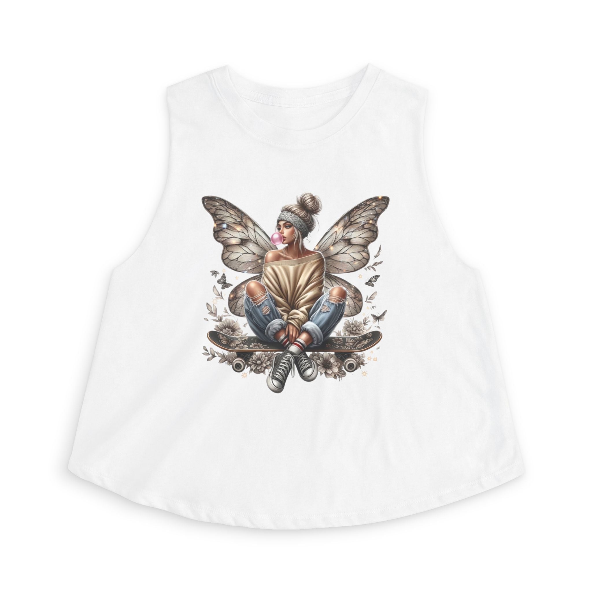 Fairy Girl Graphic Crop Top — Boho Butterfly Illustration Tank