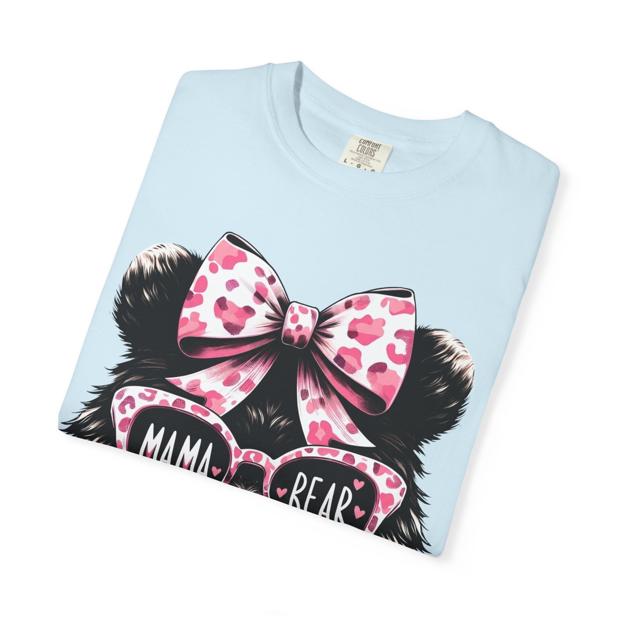 Mama Bear T-Shirt — Cute Pink Bow & Sunglasses Graphic Tee for Moms