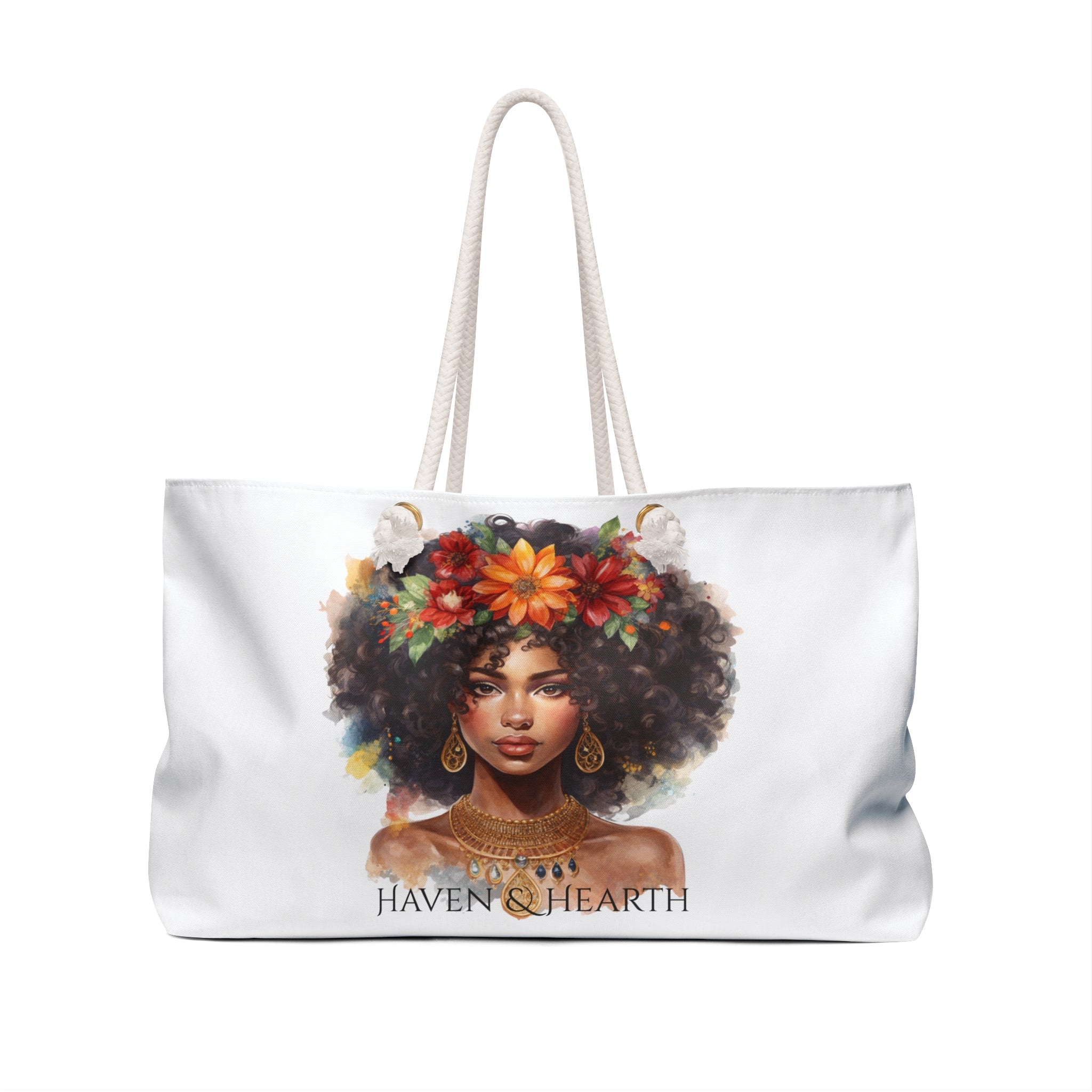Black Woman Floral Crown Tote Bag | African American Art Weekender Bag