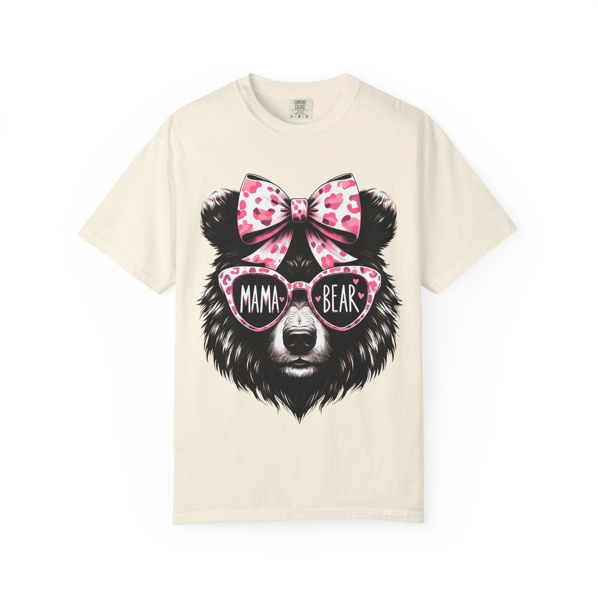 Mama Bear T-Shirt — Cute Pink Bow & Sunglasses Graphic Tee for Moms