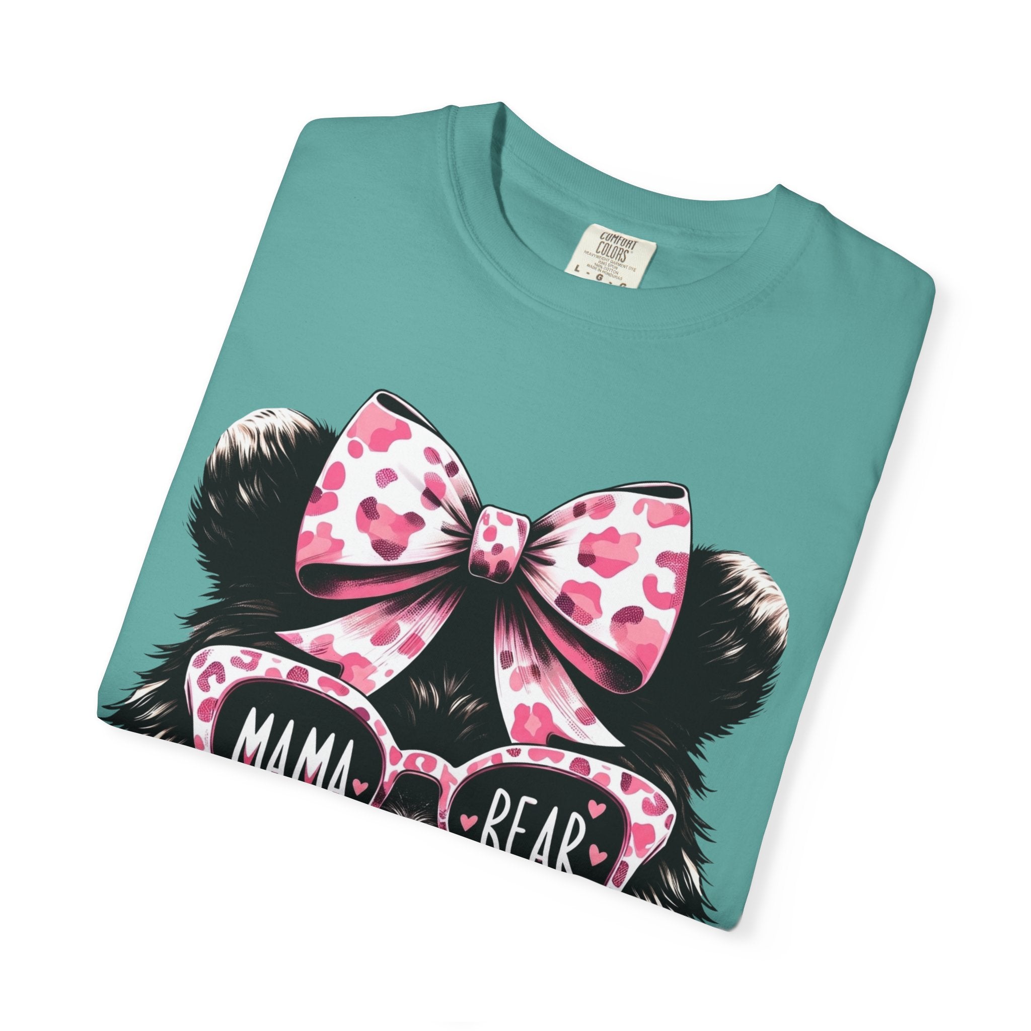 Mama Bear T-Shirt — Cute Leopard Bow & Sunglasses Graphic Tee for Moms