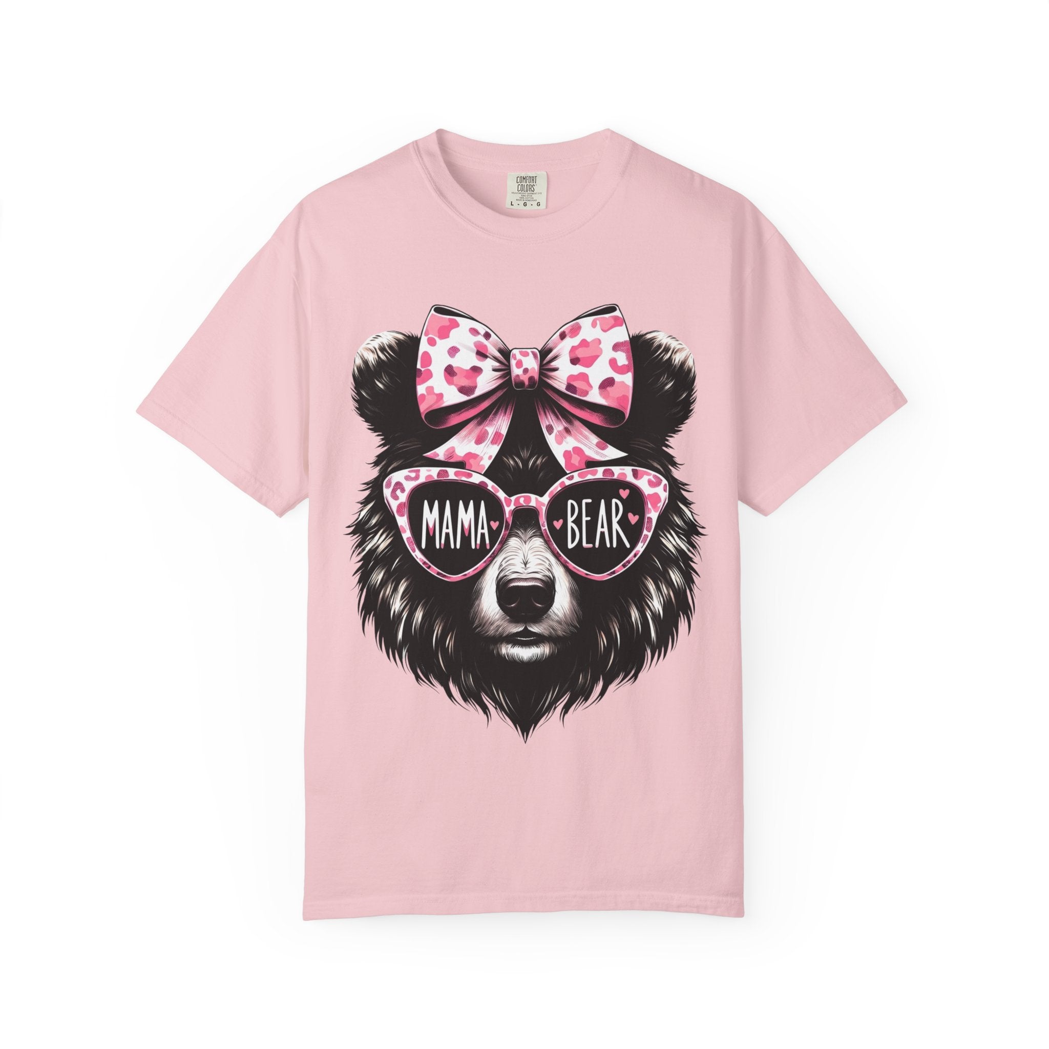 Mama Bear T-Shirt — Cute Pink Bow & Sunglasses Graphic Tee for Moms
