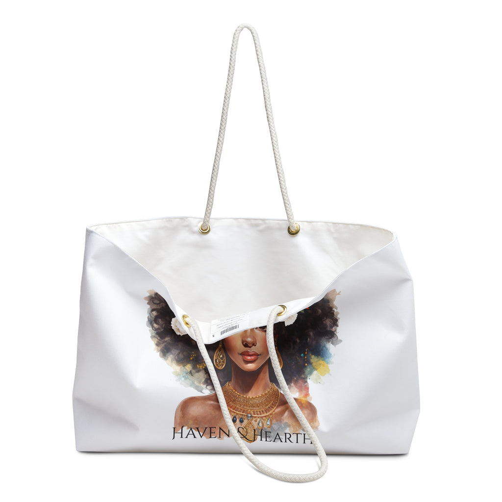 Black Woman Floral Crown Tote Bag | African American Art Weekender Bag