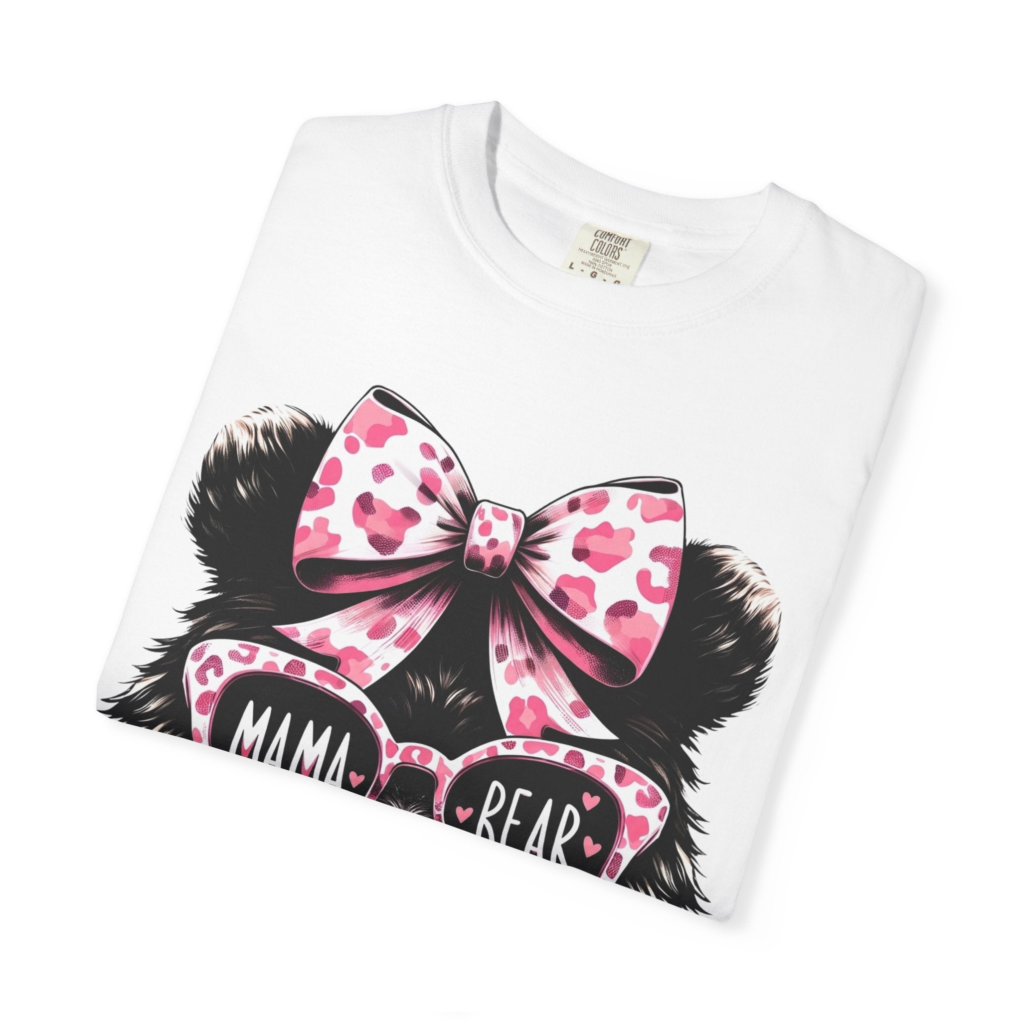 Mama Bear T-Shirt — Cute Leopard Bow & Sunglasses Graphic Tee for Moms