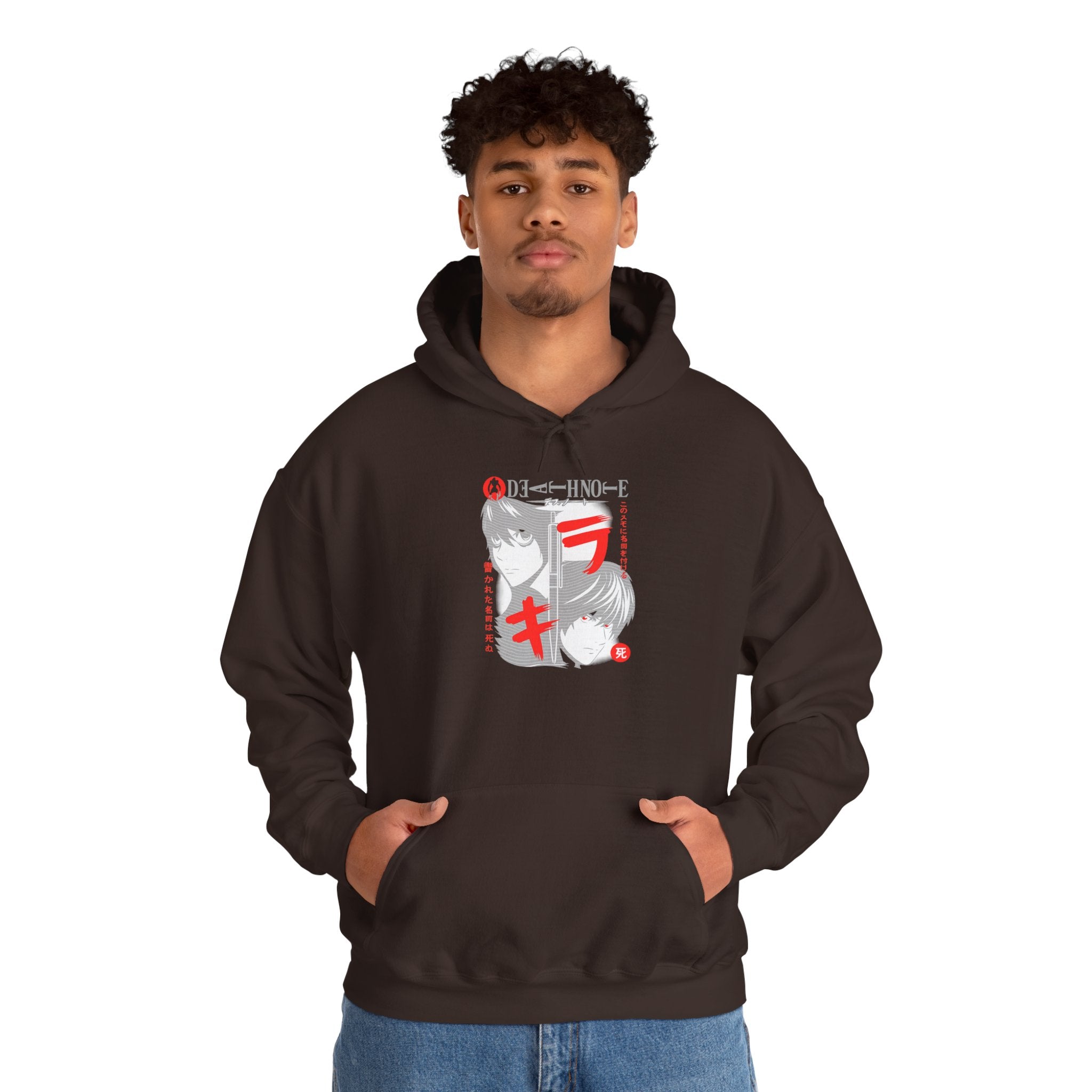 Death Note Forever Hoodie – Japanese Text 'ラキ' Graphic Pullover