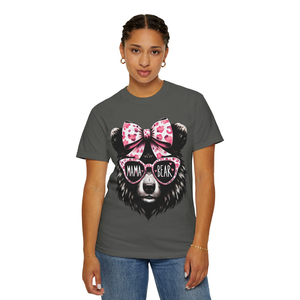 Mama Bear T-Shirt — Cute Pink Bow & Sunglasses Graphic Tee for Moms