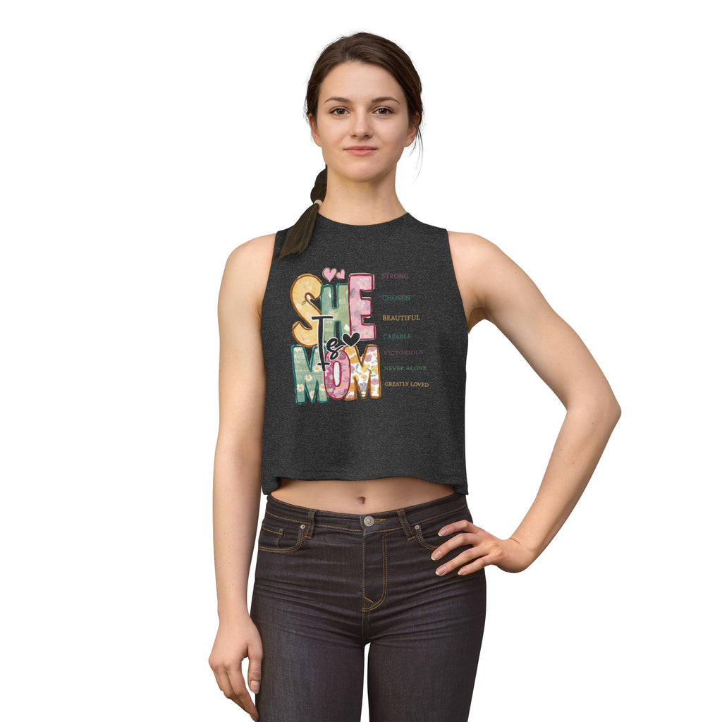 She is Mom Floral Graphic Crop Top — Inspirational Mother's Day Tank