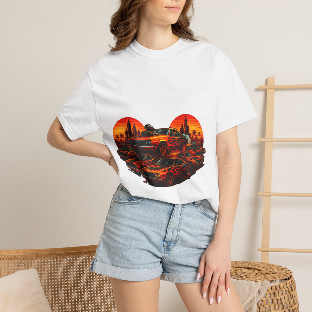 Classic Car Sunset T-Shirt — Retro Muscle Cars Skyline Graphic