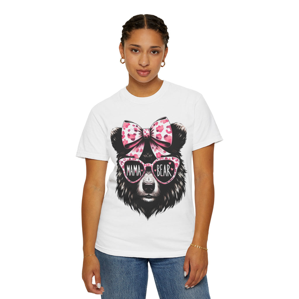 Mama Bear T-Shirt — Cute Pink Bow & Sunglasses Graphic Tee for Moms