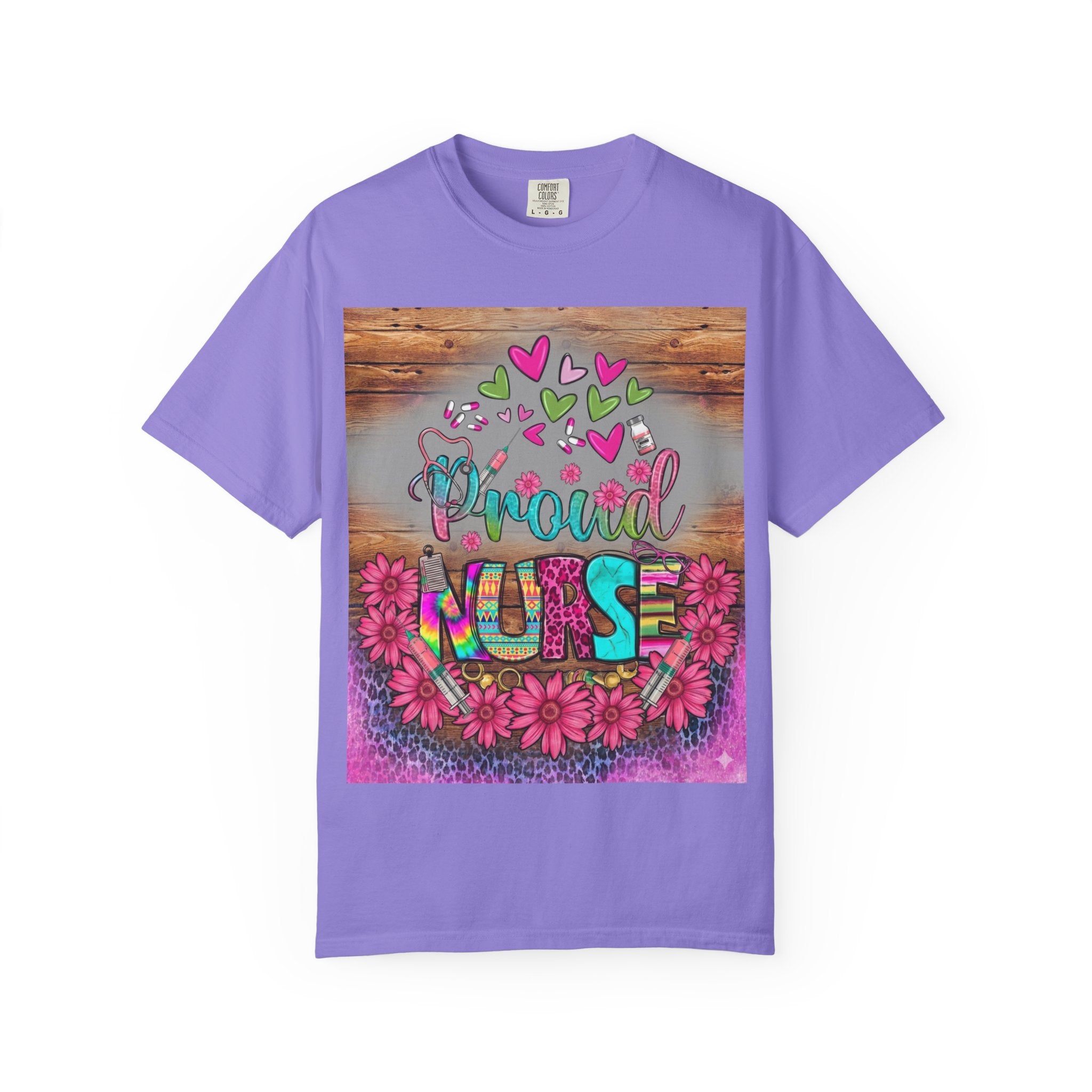 Proud Nurse T‑Shirt — Colorful Floral Hearts Design, Gift for Nurses