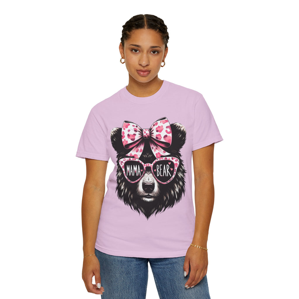 Mama Bear T-Shirt — Cute Leopard Bow & Sunglasses Graphic Tee for Moms