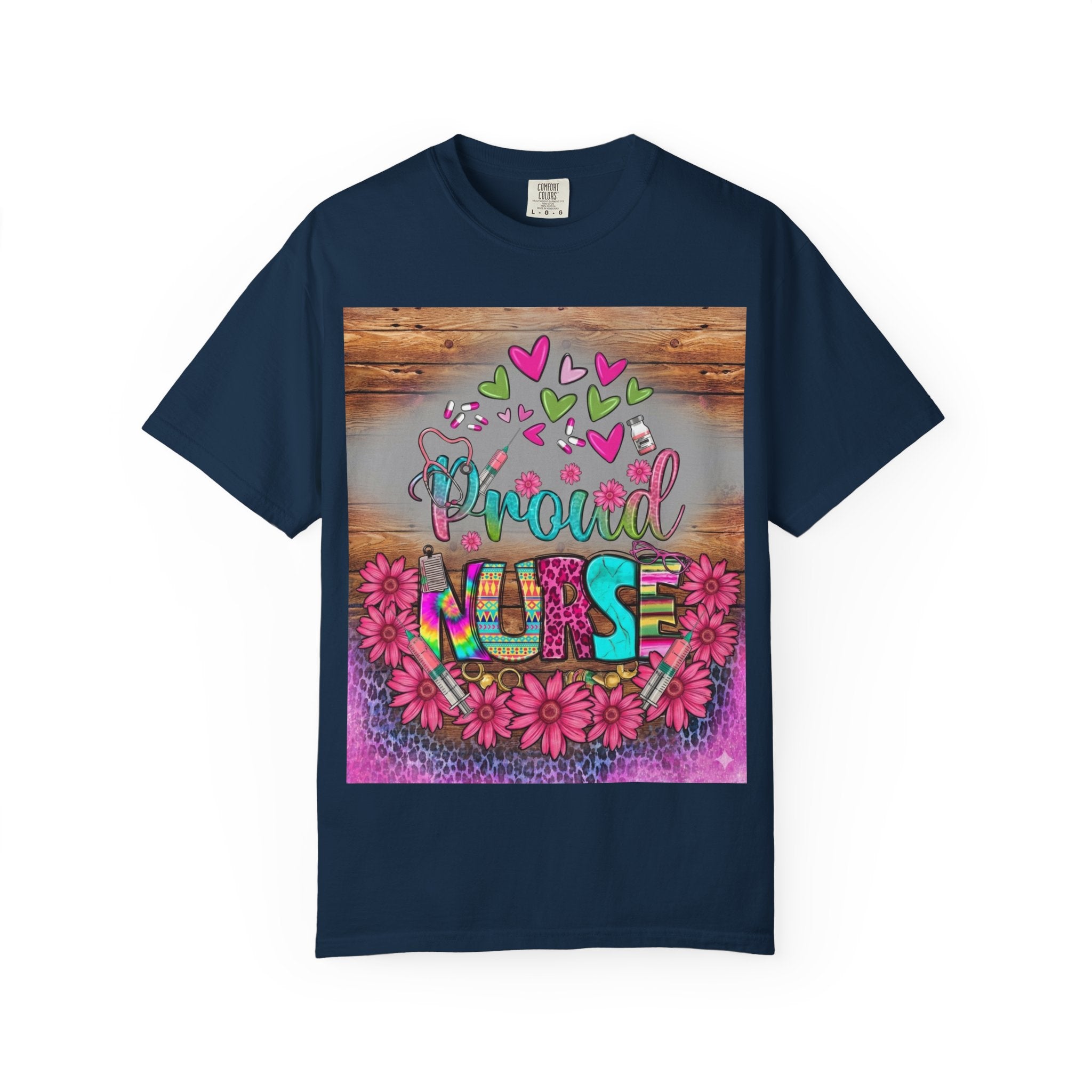 Proud Nurse T‑Shirt — Colorful Floral Hearts Design, Gift for Nurses