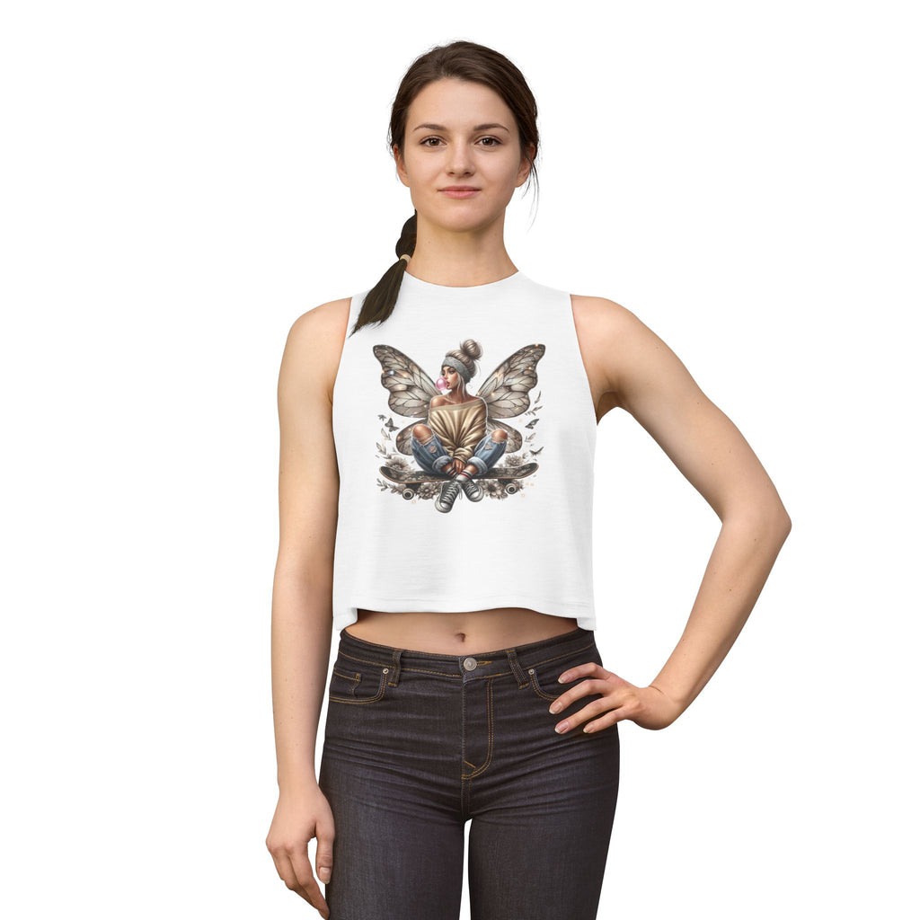 Fairy Girl Graphic Crop Top — Boho Butterfly Illustration Tank