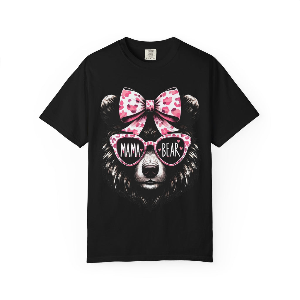 Mama Bear T-Shirt — Cute Pink Bow & Sunglasses Graphic Tee for Moms