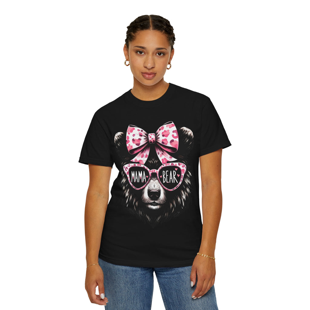 Mama Bear T-Shirt — Cute Pink Bow & Sunglasses Graphic Tee for Moms