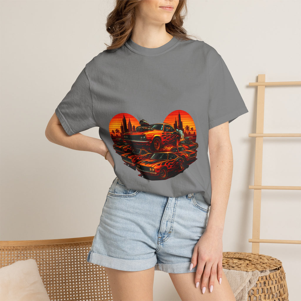 Classic Car Sunset T-Shirt — Retro Muscle Cars Skyline Graphic