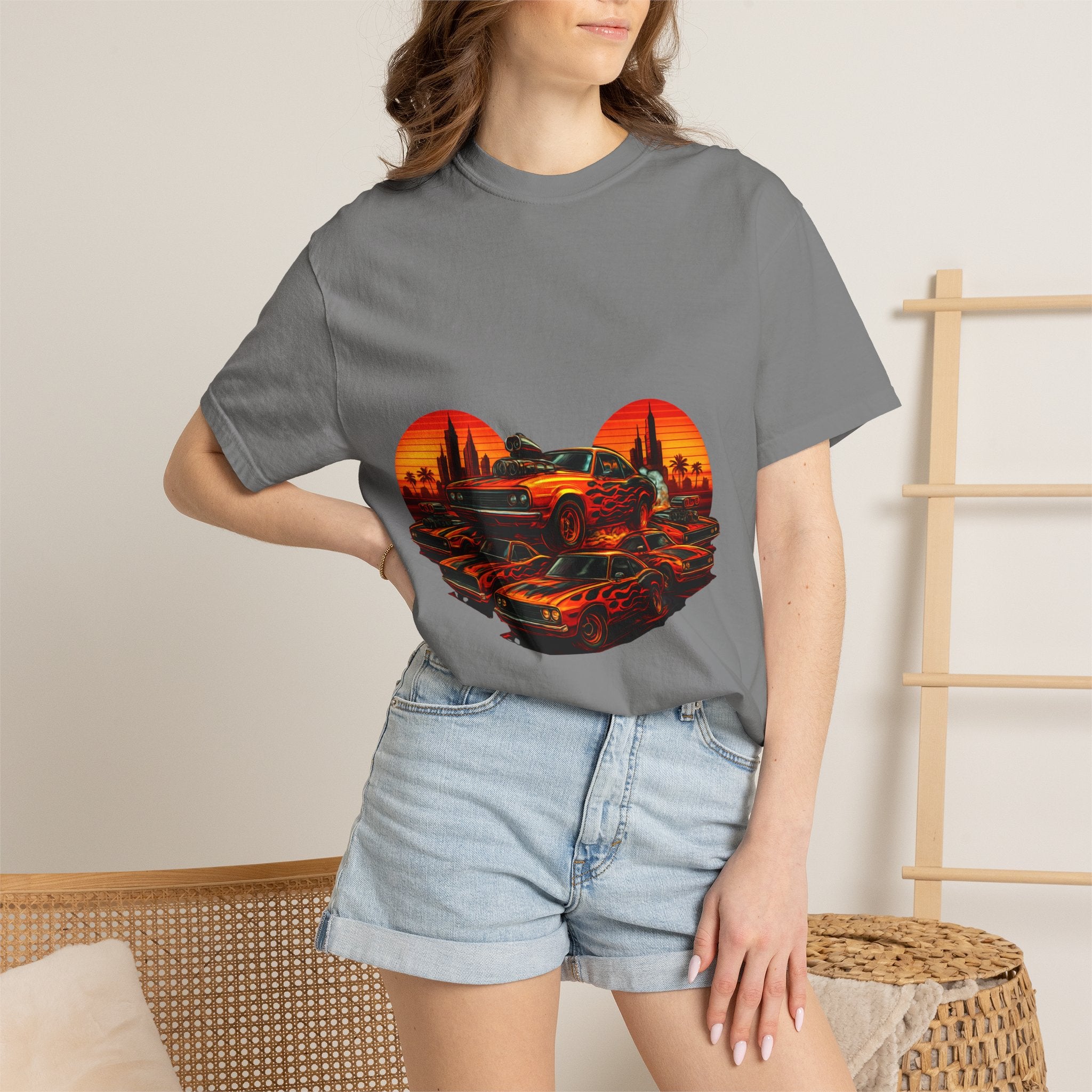 Classic Car Sunset T-Shirt — Retro Muscle Cars Skyline Graphic