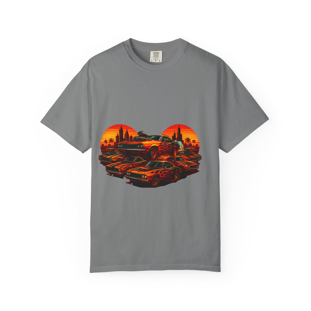 Classic Car Sunset T-Shirt — Retro Muscle Cars Skyline Graphic