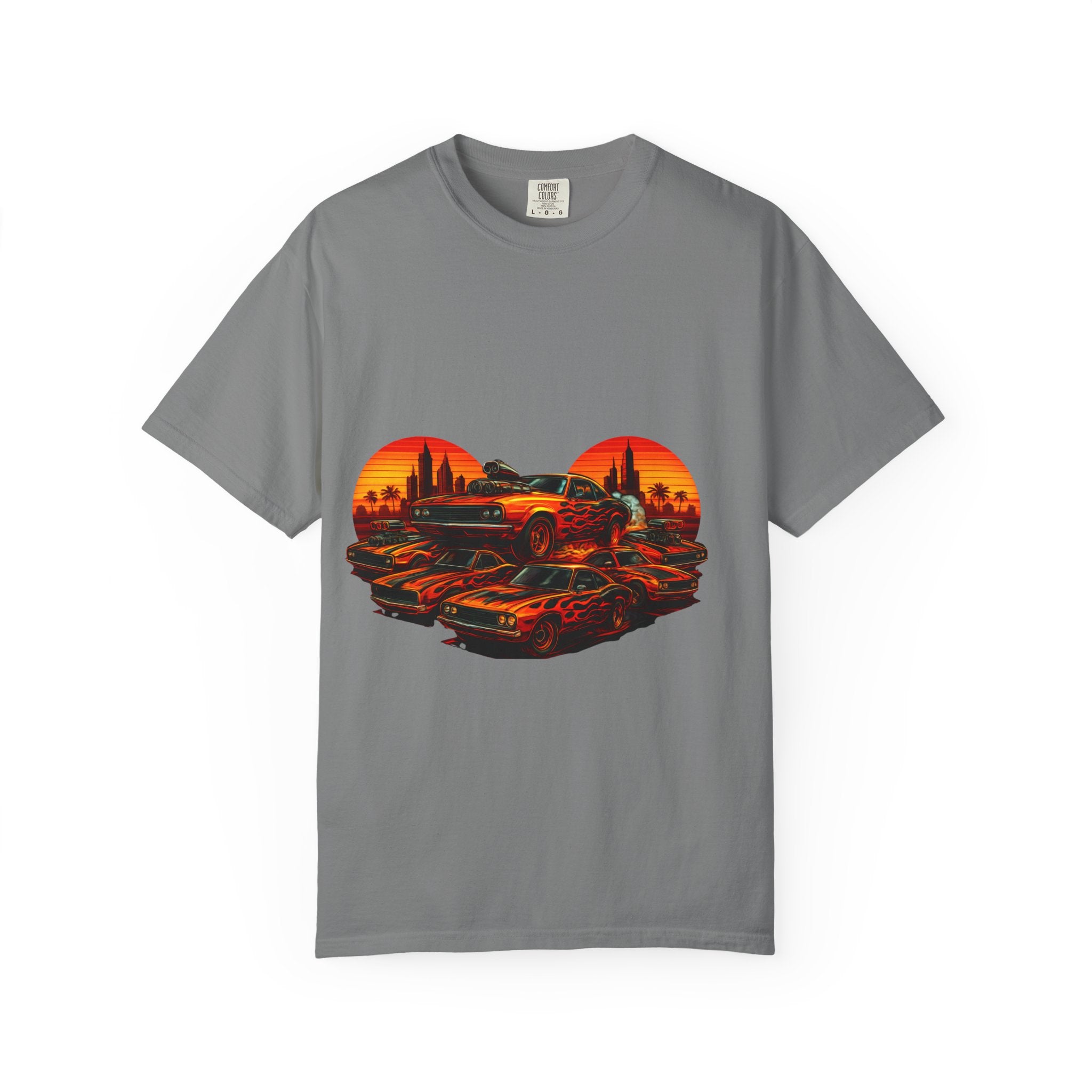 Classic Car Sunset T-Shirt — Retro Muscle Cars Skyline Graphic