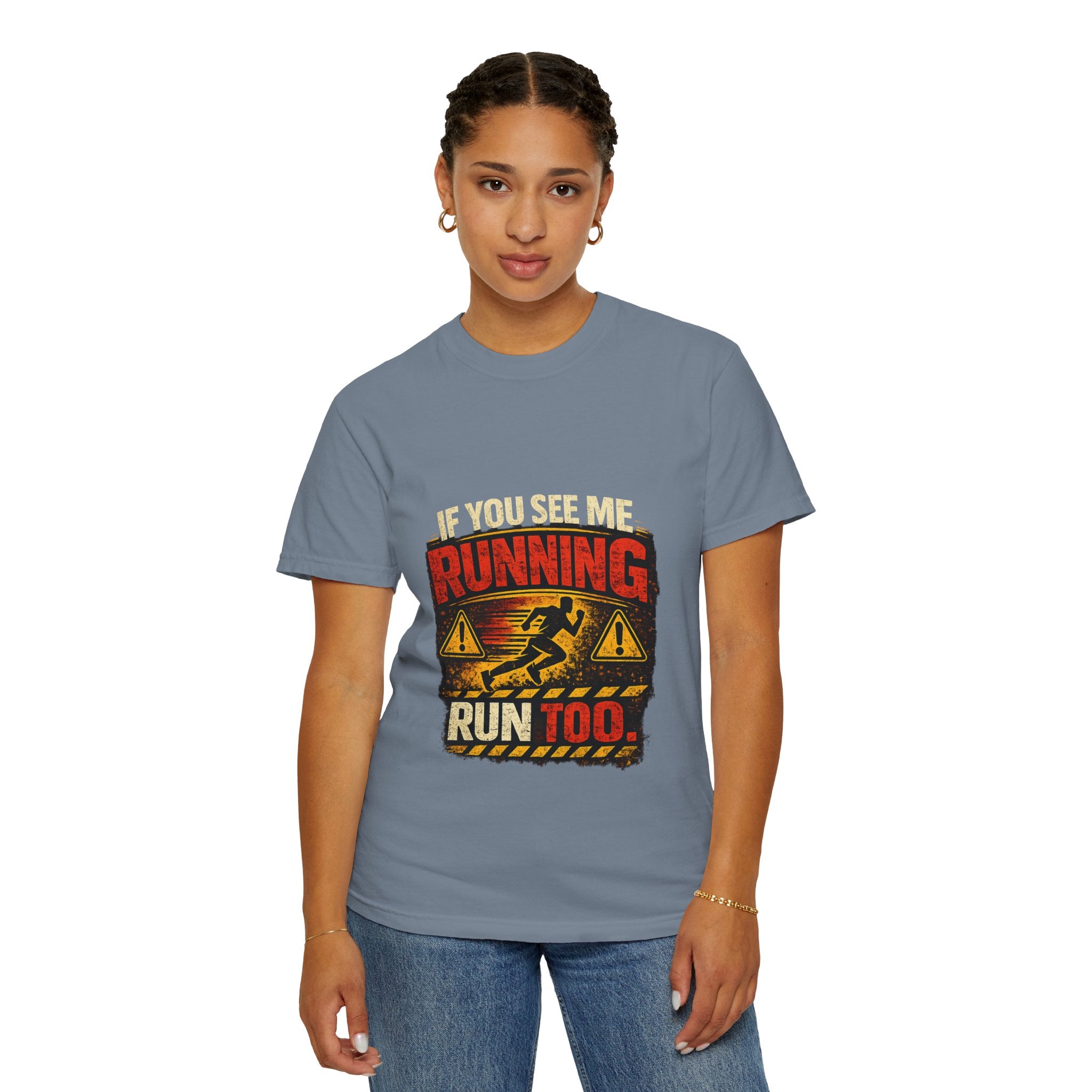 Running T-Shirt — Funny "If You See Me Running, Run Too" Graphic Tee
