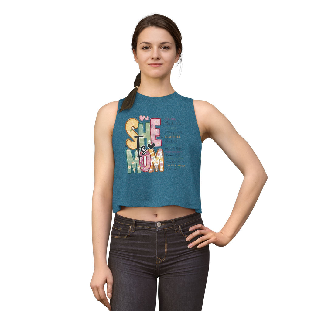 She is Mom Floral Graphic Crop Top — Inspirational Mother's Day Tank