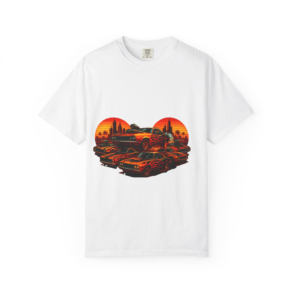 Classic Car Sunset T-Shirt — Retro Muscle Cars Skyline Graphic
