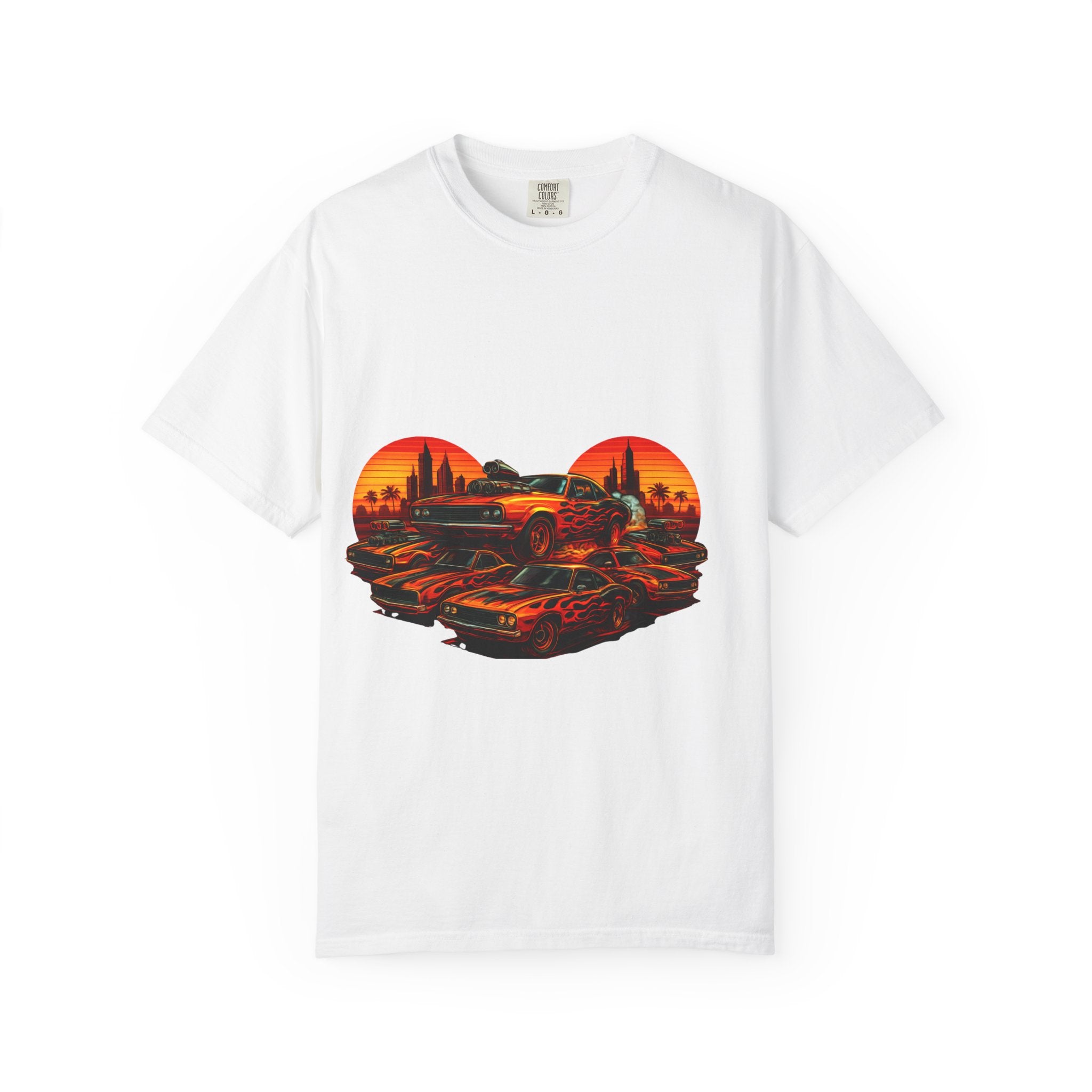 Classic Car Sunset T-Shirt — Retro Muscle Cars Skyline Graphic