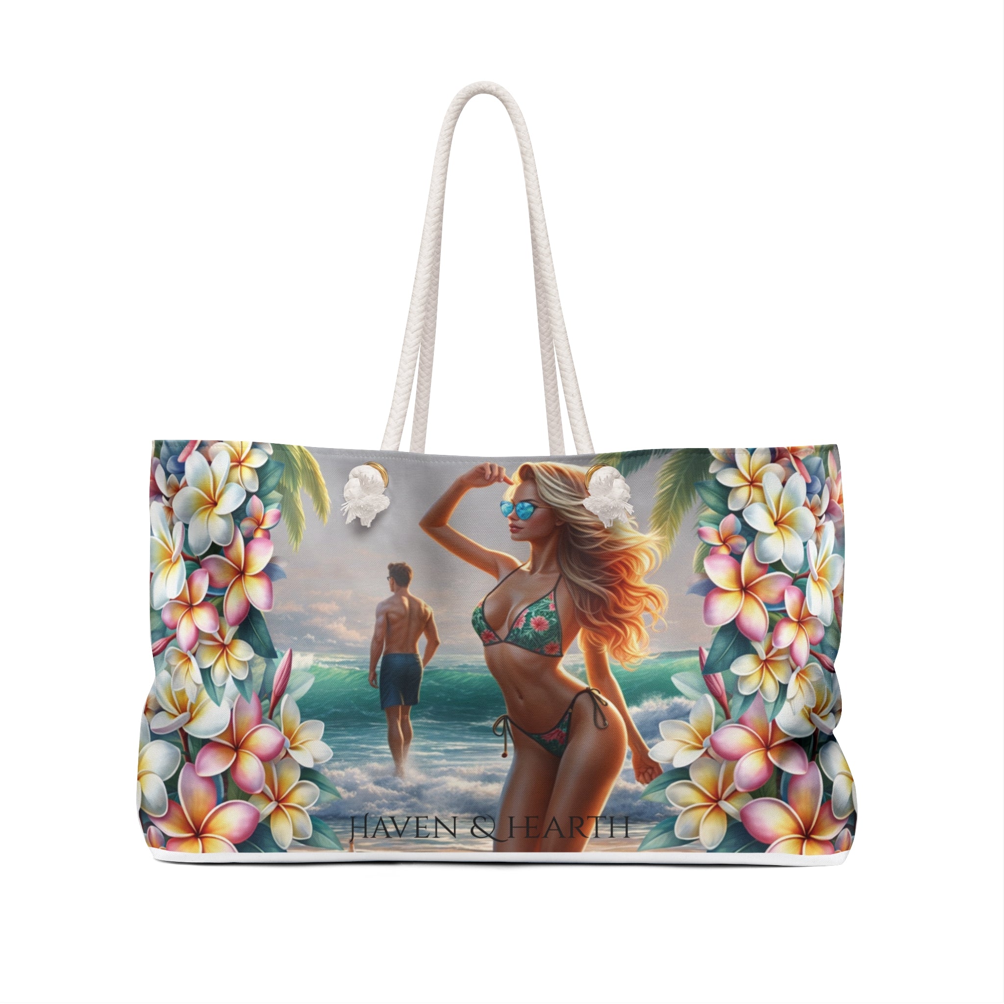 Haven & Hearth Tropical Beach Tote Bag  Summer Vacation Bag with Rope Handles