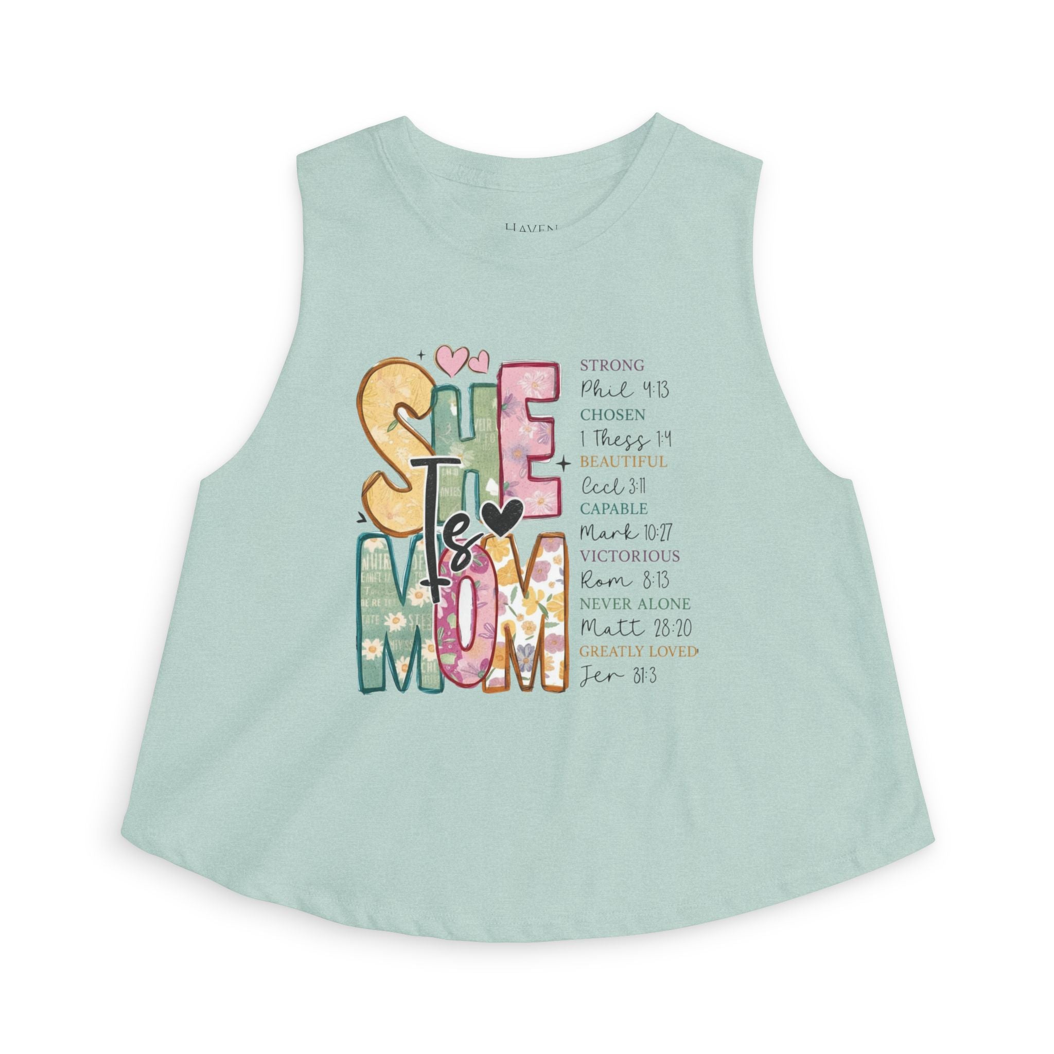 She is Mom Floral Graphic Crop Top — Inspirational Mother's Day Tank