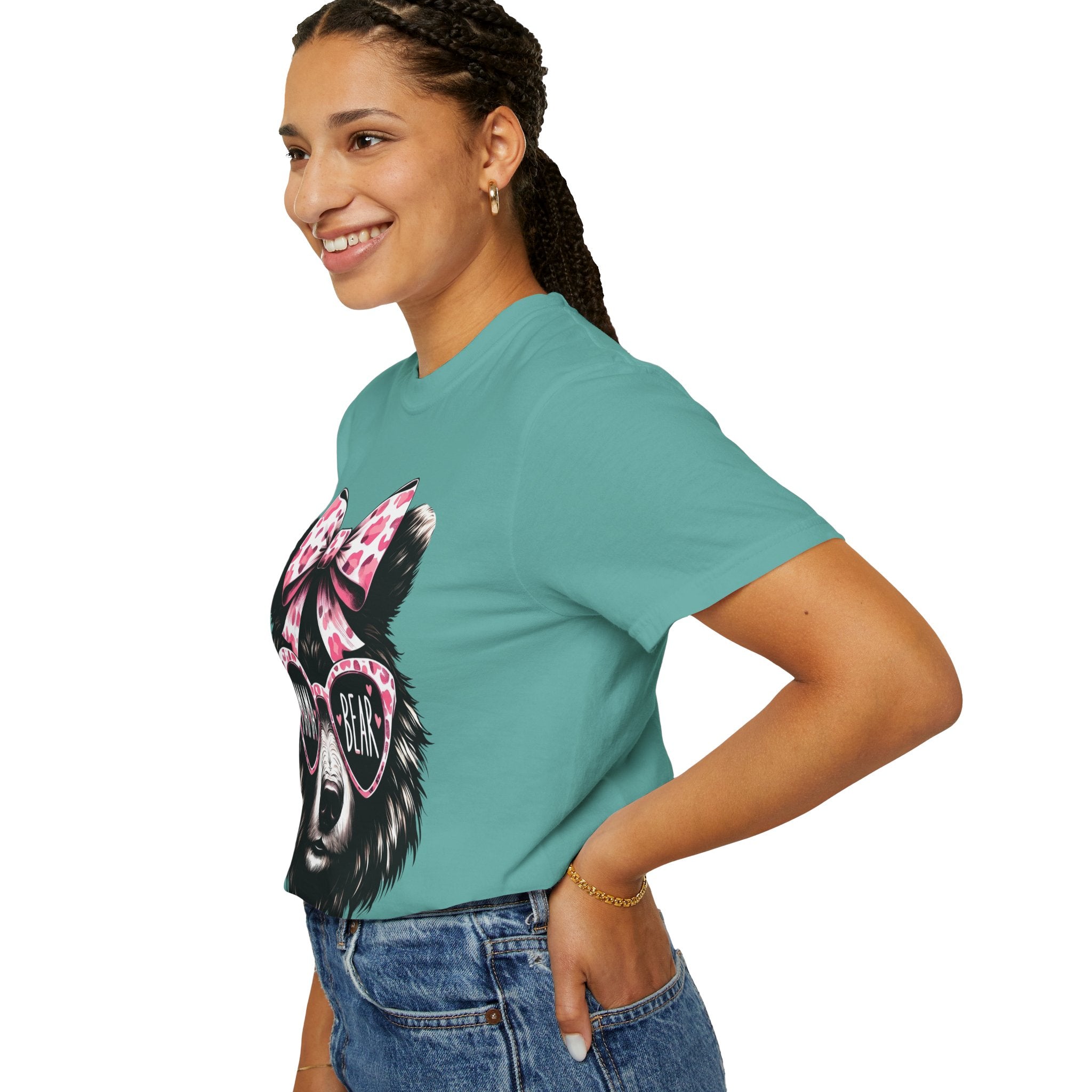 Mama Bear T-Shirt — Cute Leopard Bow & Sunglasses Graphic Tee for Moms