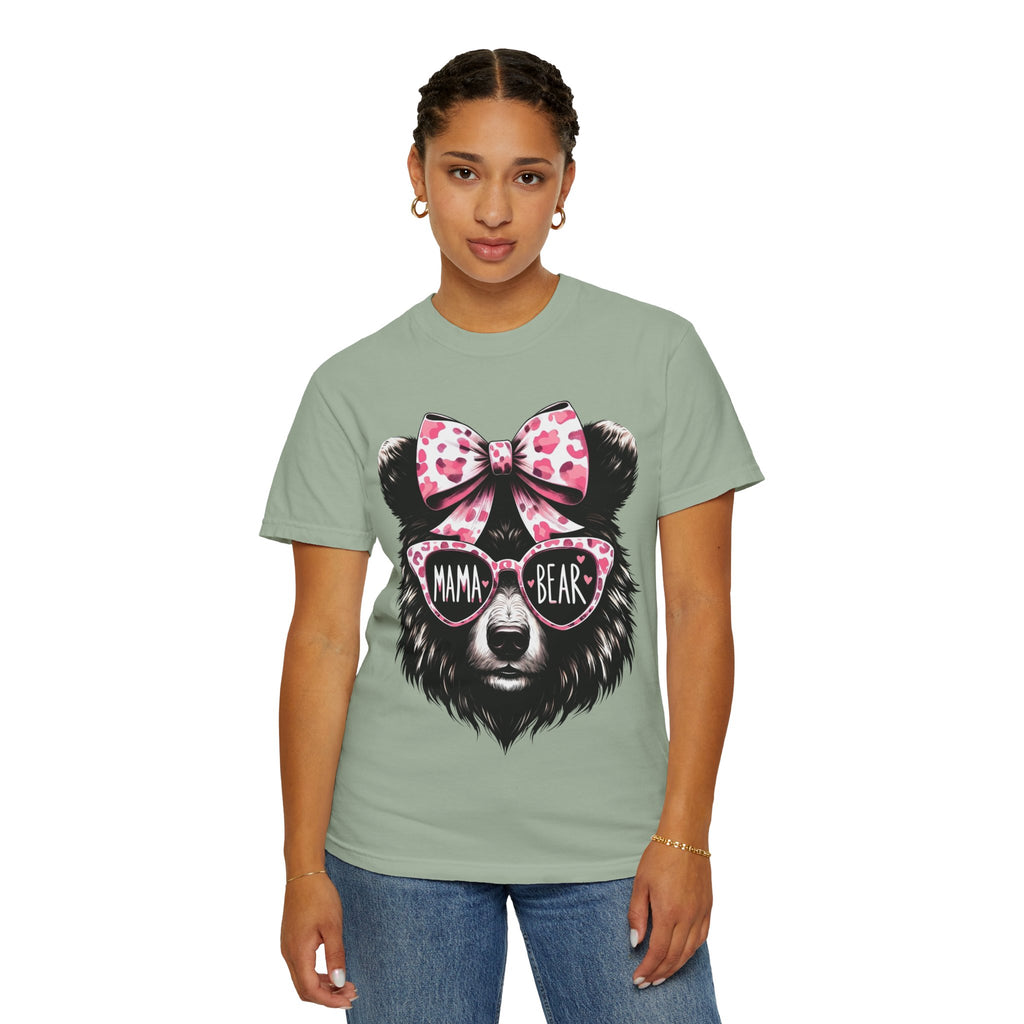 Mama Bear T-Shirt — Cute Leopard Bow & Sunglasses Graphic Tee for Moms