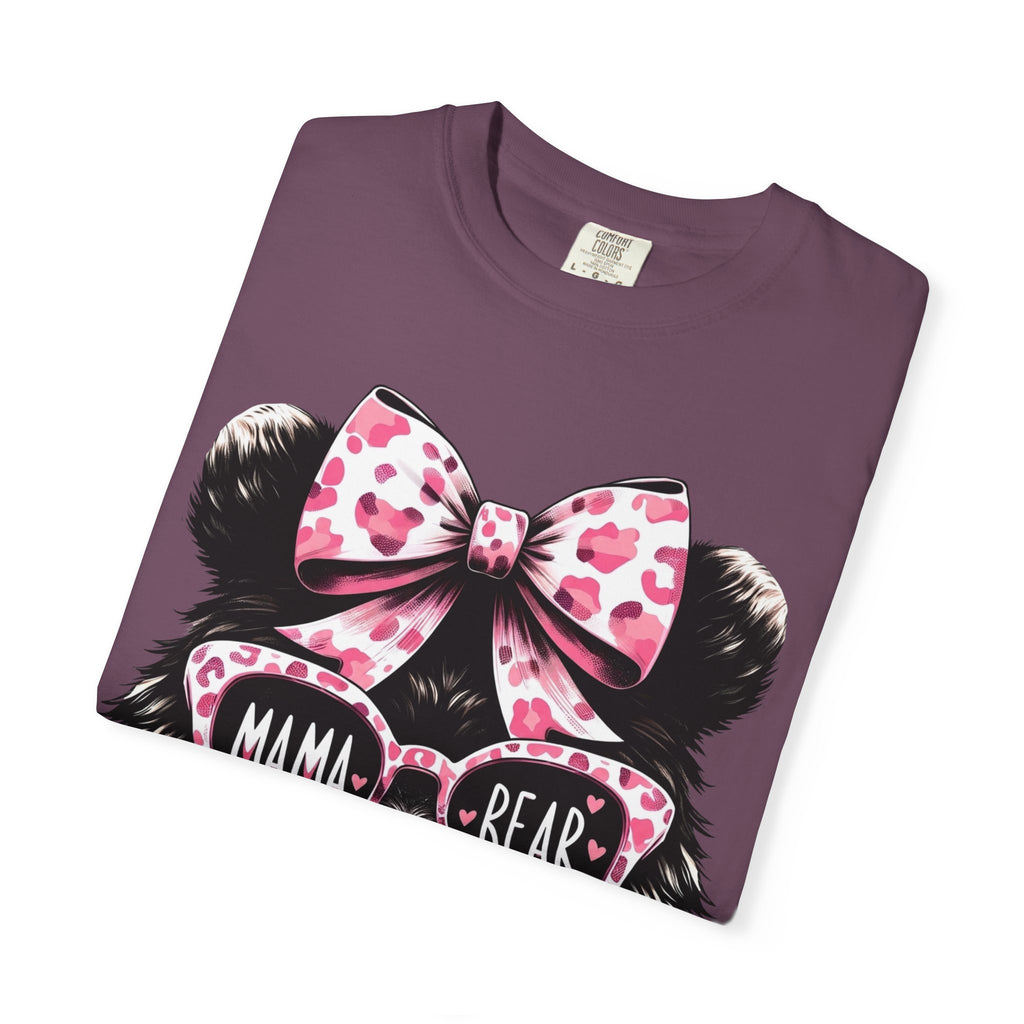 Mama Bear T-Shirt — Cute Pink Bow & Sunglasses Graphic Tee for Moms
