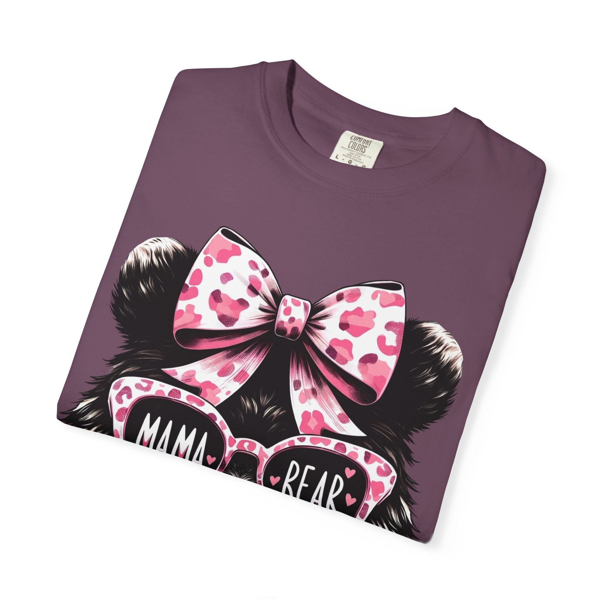 Mama Bear T-Shirt — Cute Pink Bow & Sunglasses Graphic Tee for Moms