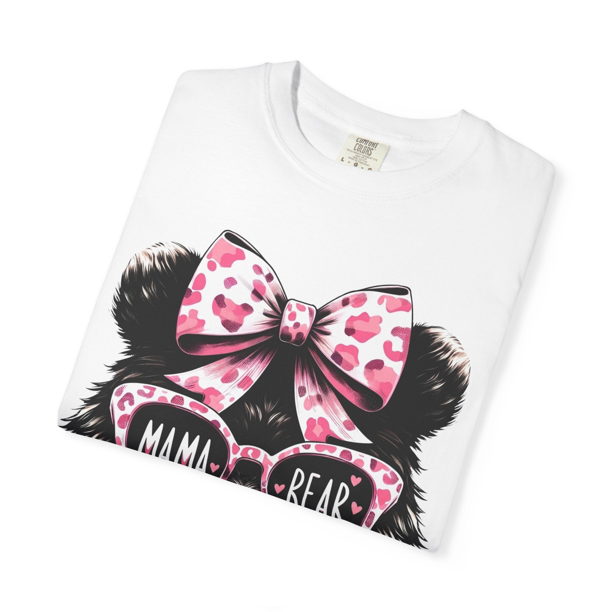 Mama Bear T-Shirt — Cute Pink Bow & Sunglasses Graphic Tee for Moms