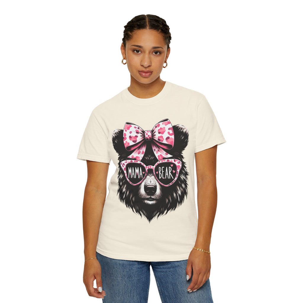 Mama Bear T-Shirt — Cute Leopard Bow & Sunglasses Graphic Tee for Moms