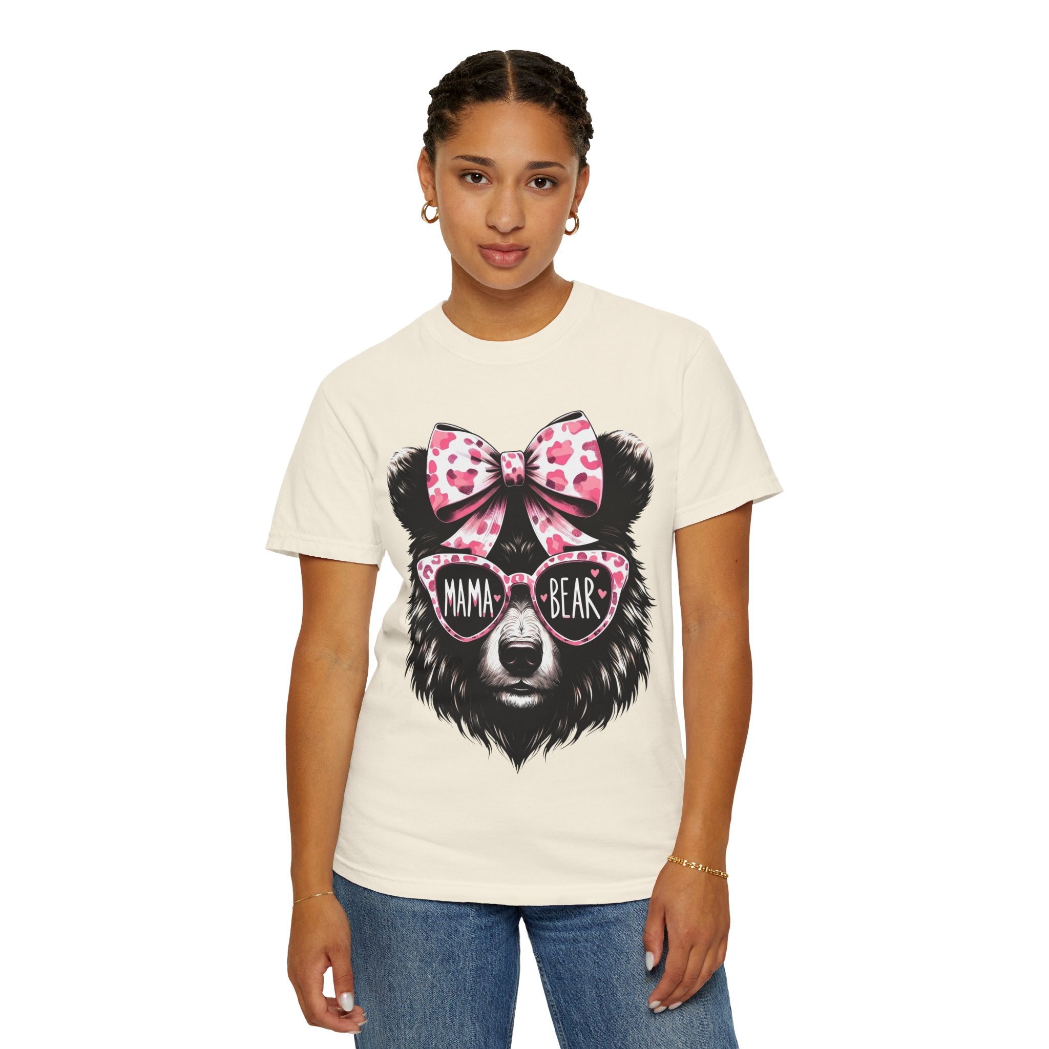 Mama Bear T-Shirt — Cute Leopard Bow & Sunglasses Graphic Tee for Moms