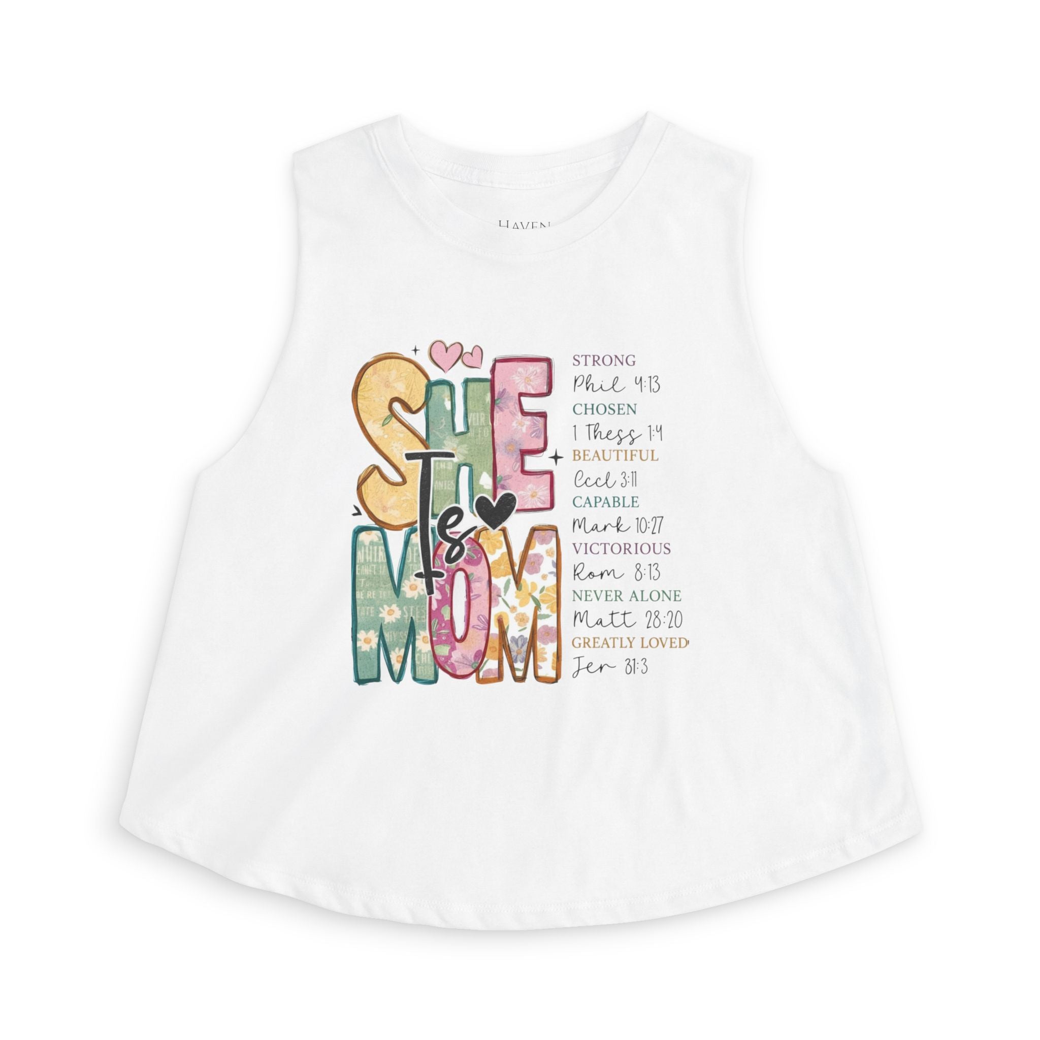 She is Mom Floral Graphic Crop Top — Inspirational Mother's Day Tank