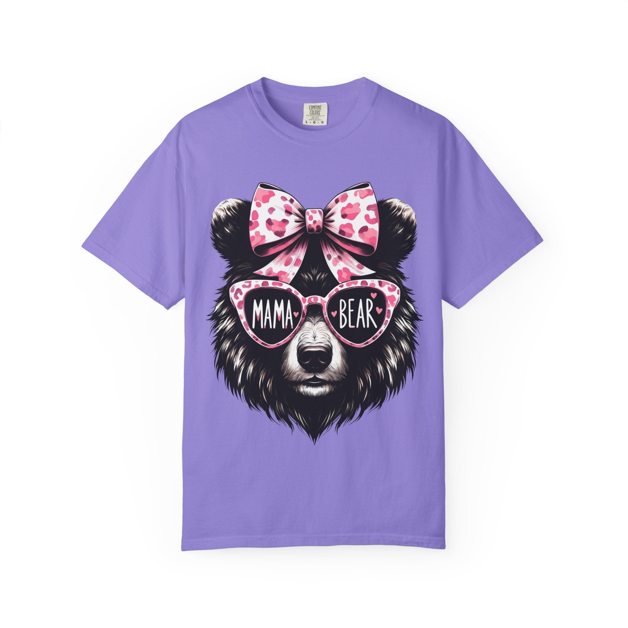 Mama Bear T-Shirt — Cute Pink Bow & Sunglasses Graphic Tee for Moms