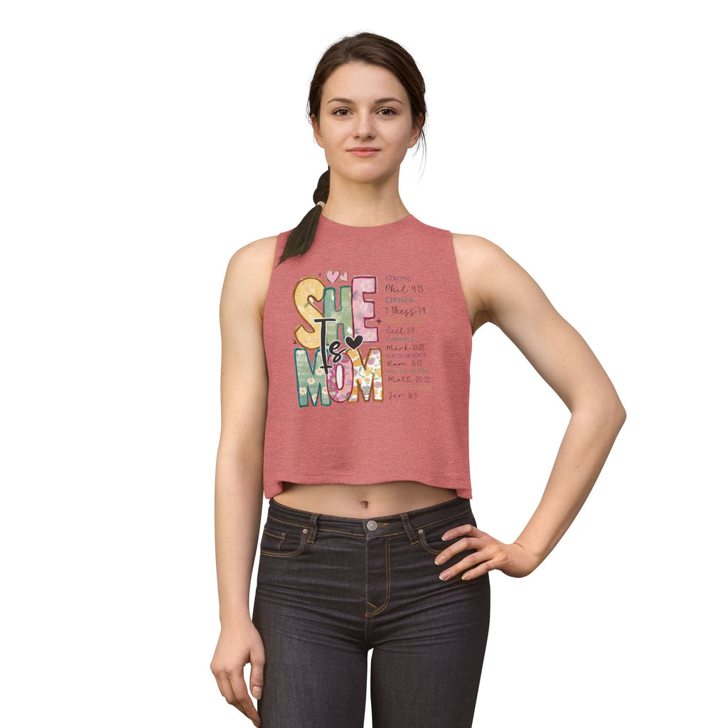 She is Mom Floral Graphic Crop Top — Inspirational Mother's Day Tank