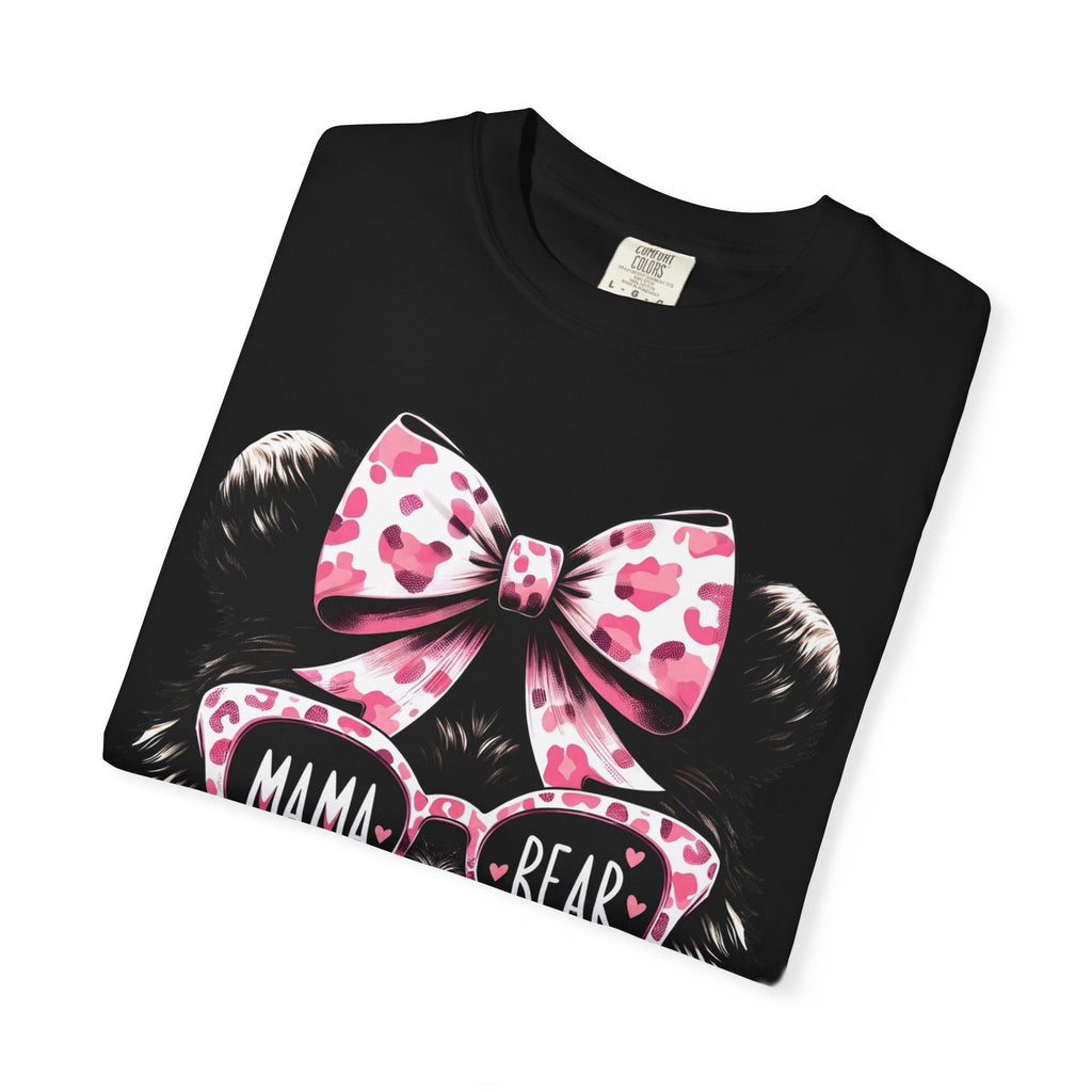 Mama Bear T-Shirt — Cute Pink Bow & Sunglasses Graphic Tee for Moms