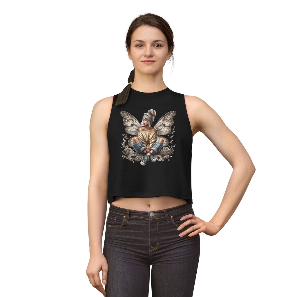 Fairy Girl Graphic Crop Top — Boho Butterfly Illustration Tank