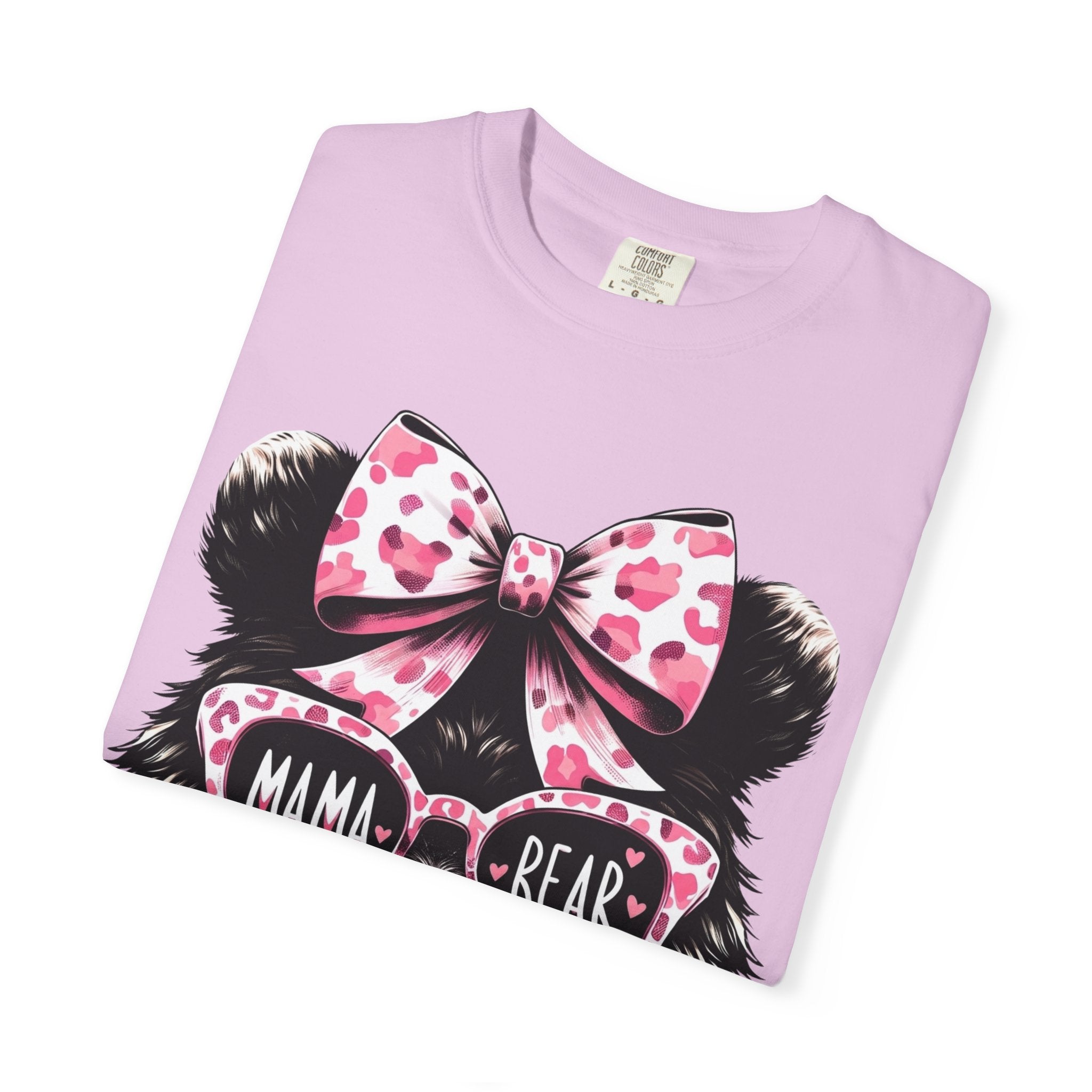 Mama Bear T-Shirt — Cute Pink Bow & Sunglasses Graphic Tee for Moms