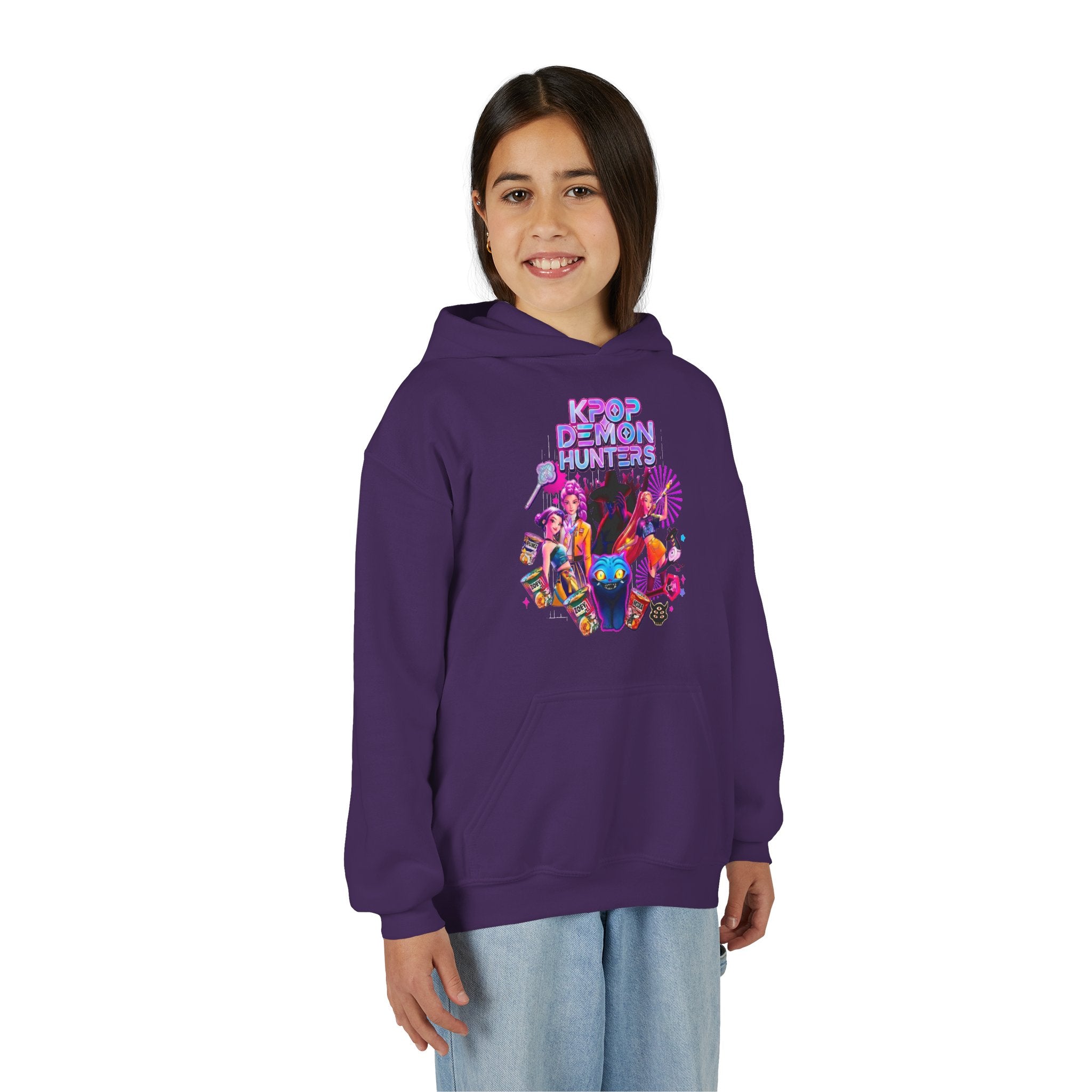 K-Pop Children’s Demon Hunters Hoodie — Neon K-Pop Band Anime Art Pullover
