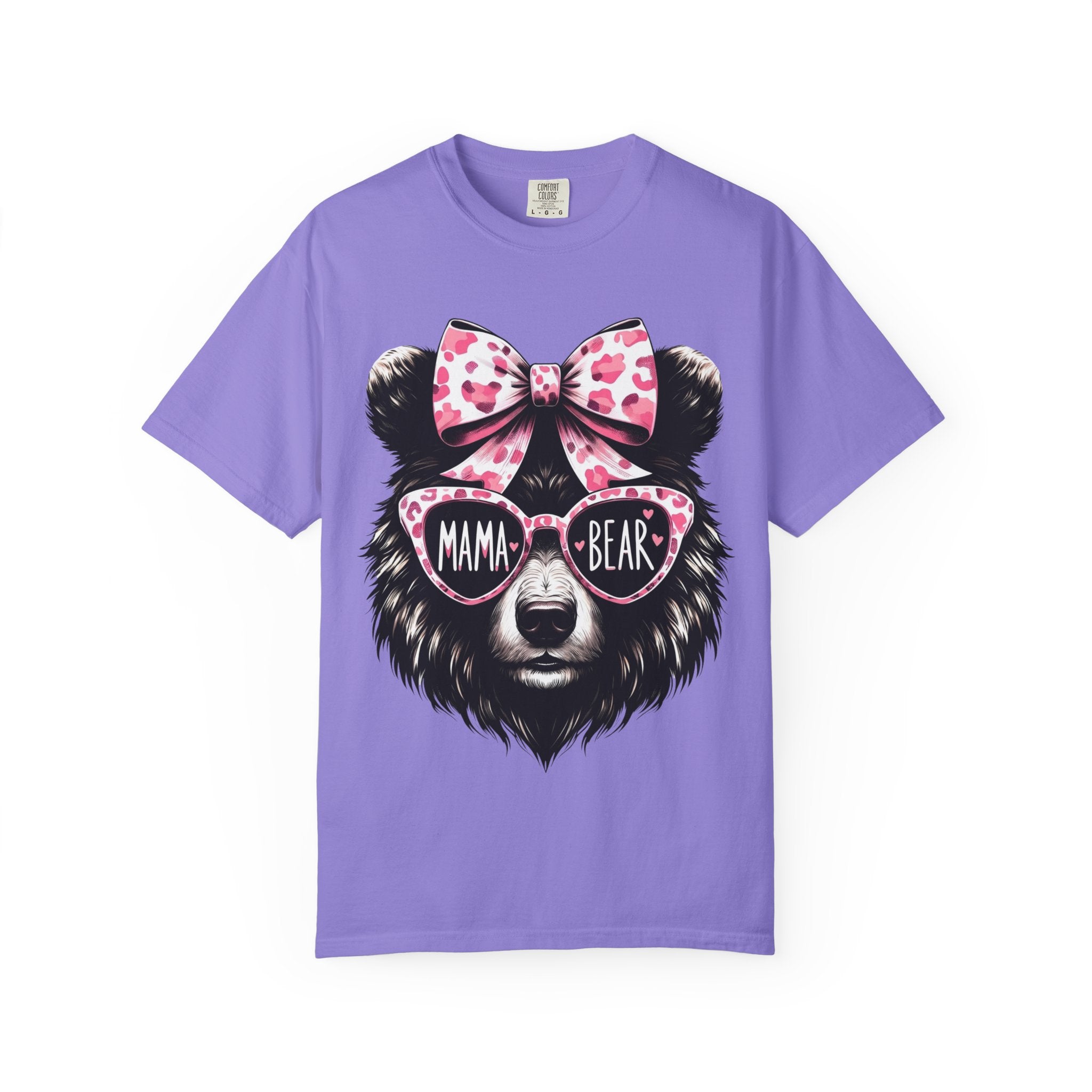 Mama Bear T-Shirt — Cute Leopard Bow & Sunglasses Graphic Tee for Moms