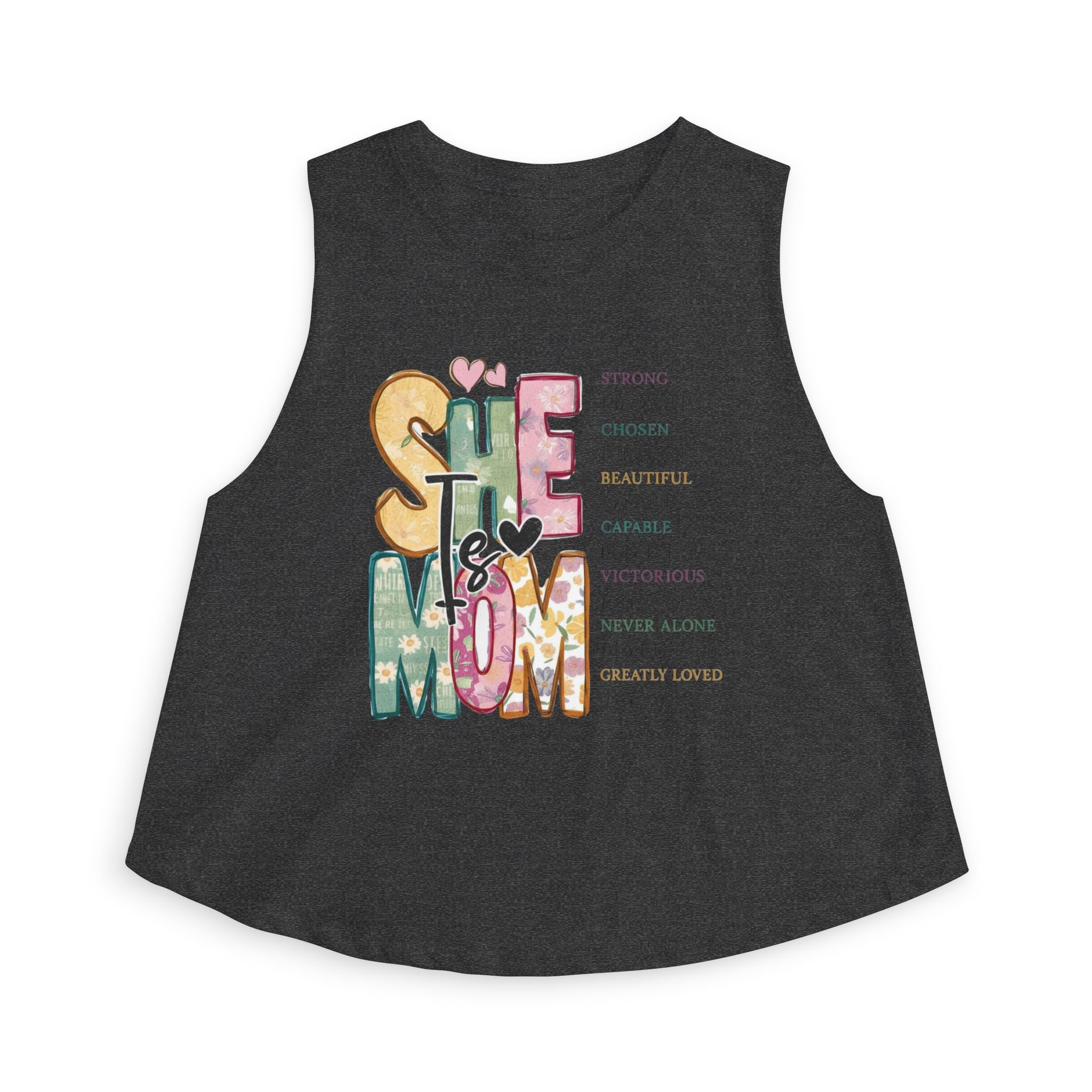 She is Mom Floral Graphic Crop Top — Inspirational Mother's Day Tank