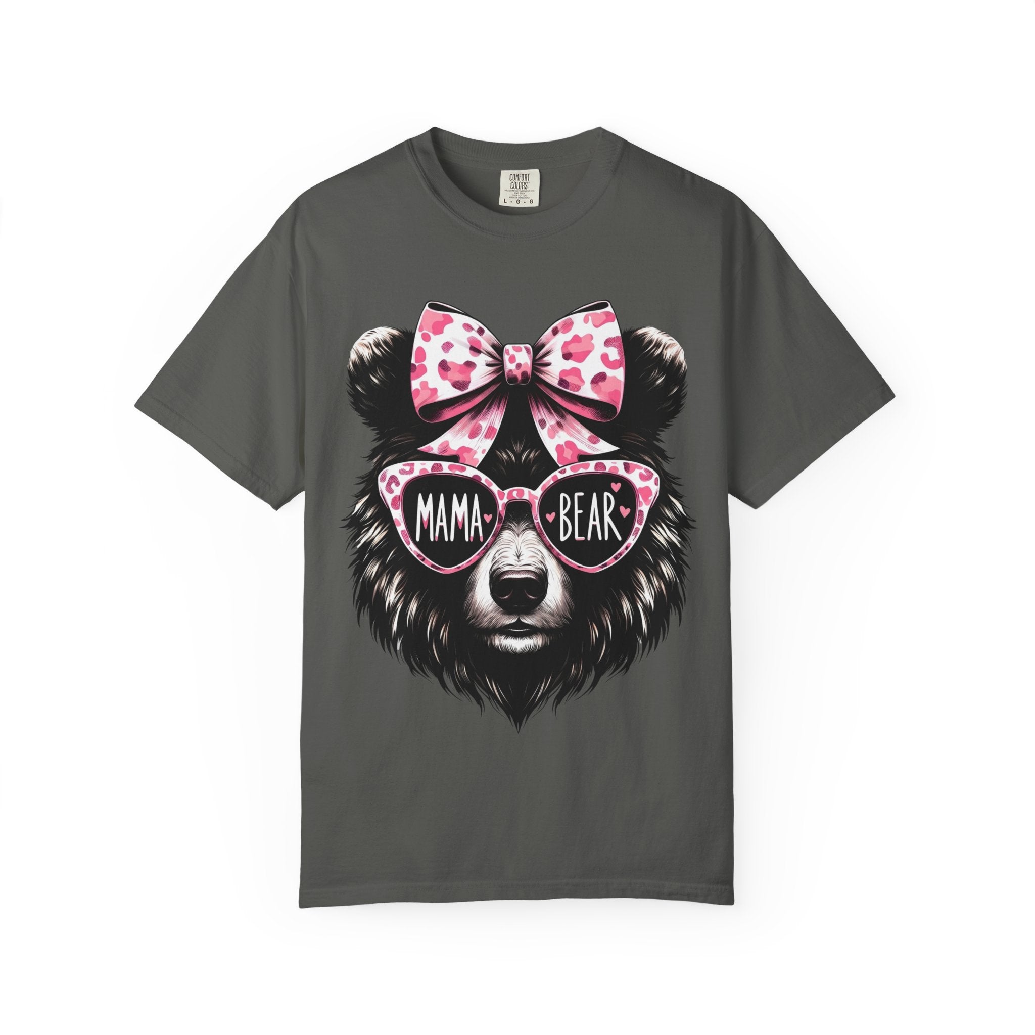 Mama Bear T-Shirt — Cute Pink Bow & Sunglasses Graphic Tee for Moms