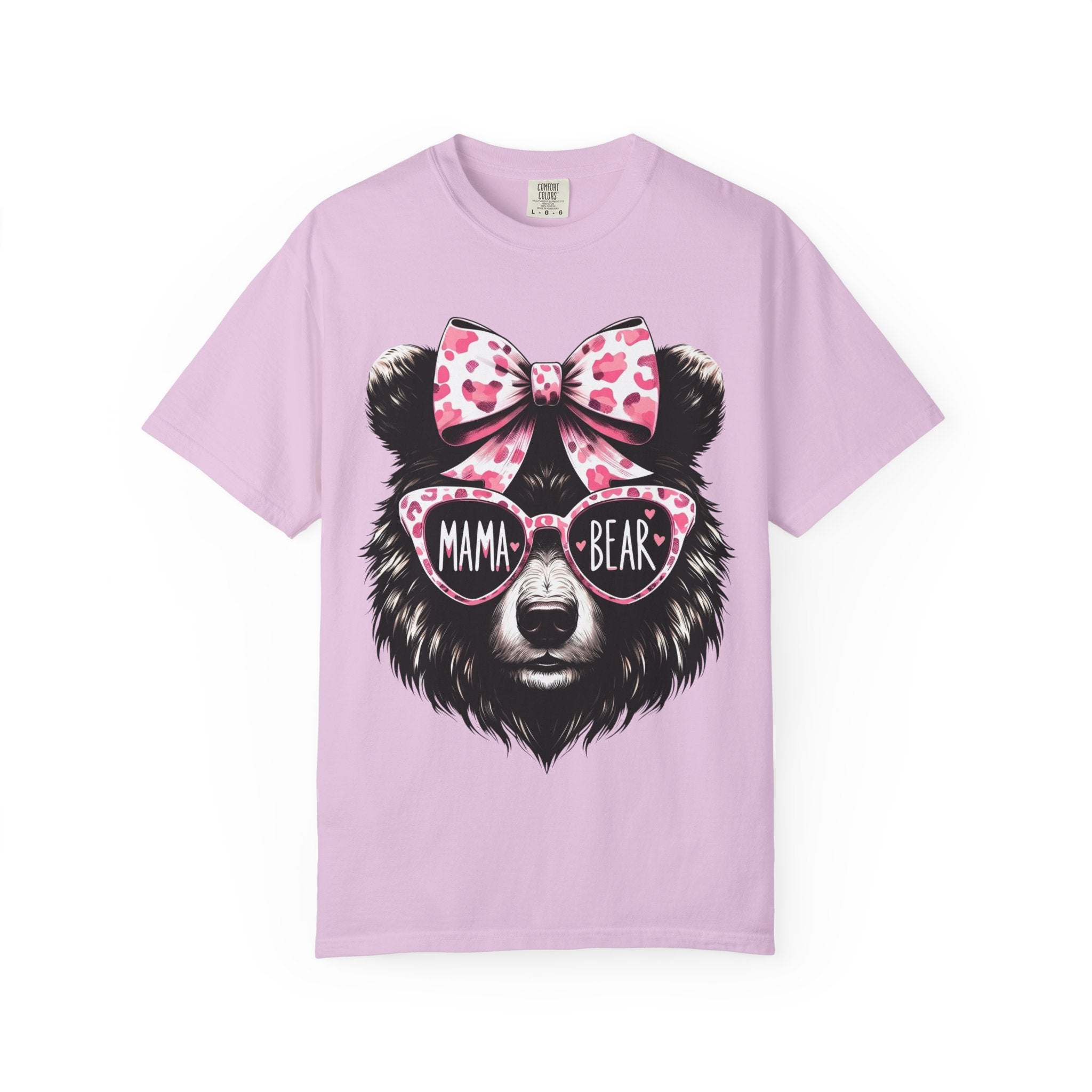 Mama Bear T-Shirt — Cute Pink Bow & Sunglasses Graphic Tee for Moms